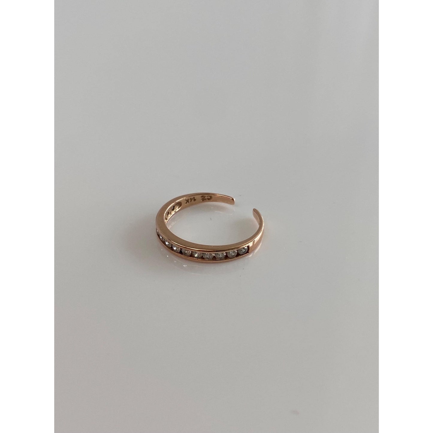 Vintage Solid 14k Rose Gold Cubic Zirconia Open Ring - Size 2.5