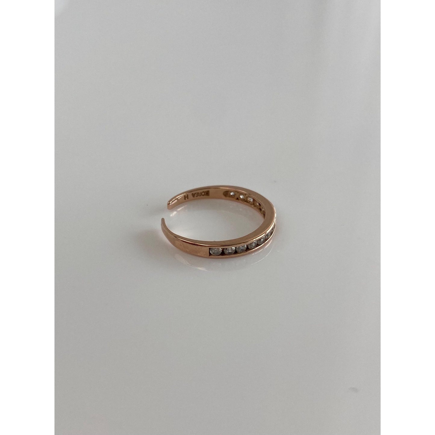 Vintage Solid 14k Rose Gold Cubic Zirconia Open Ring - Size 2.5