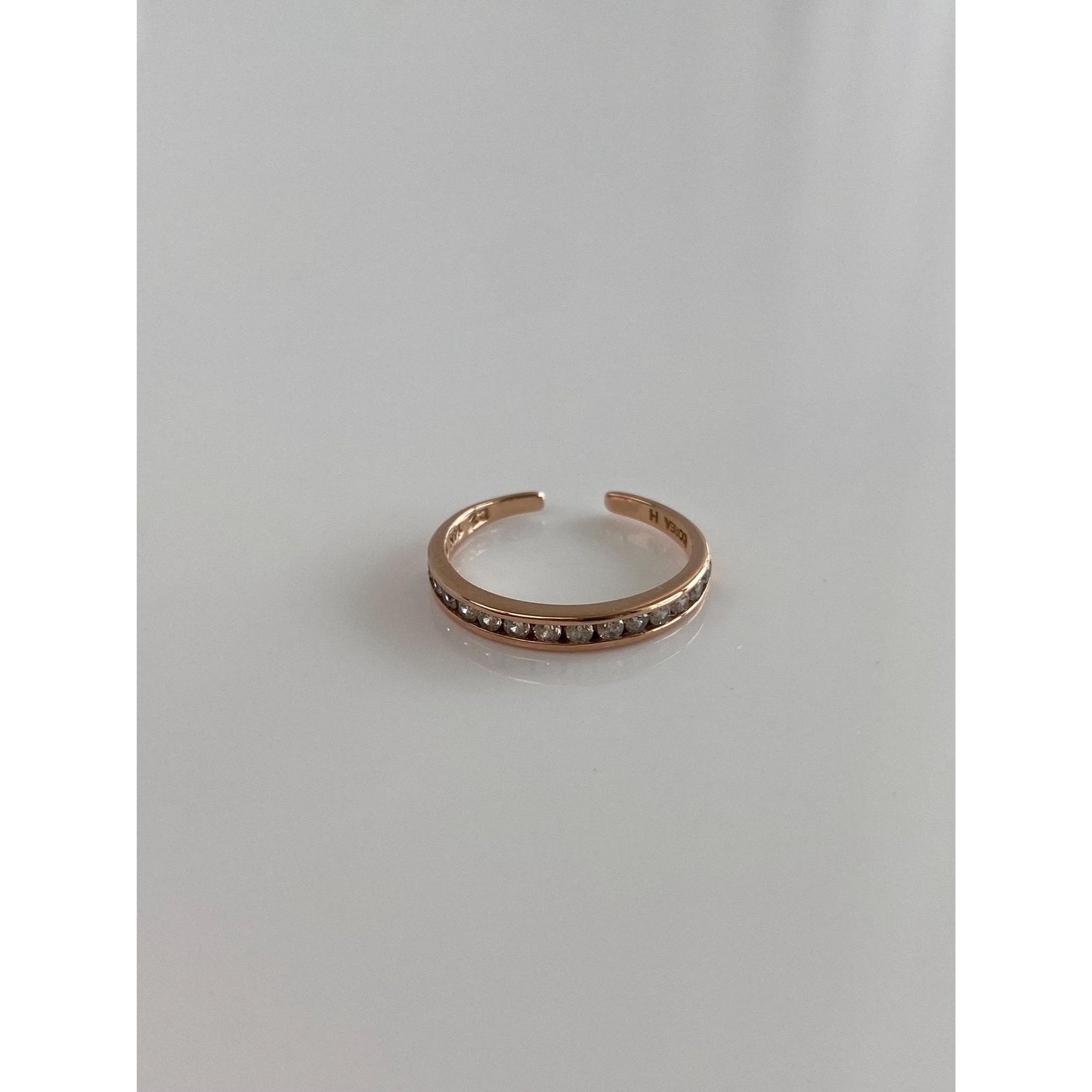 Vintage Solid 14k Rose Gold Cubic Zirconia Open Ring - Size 2.5