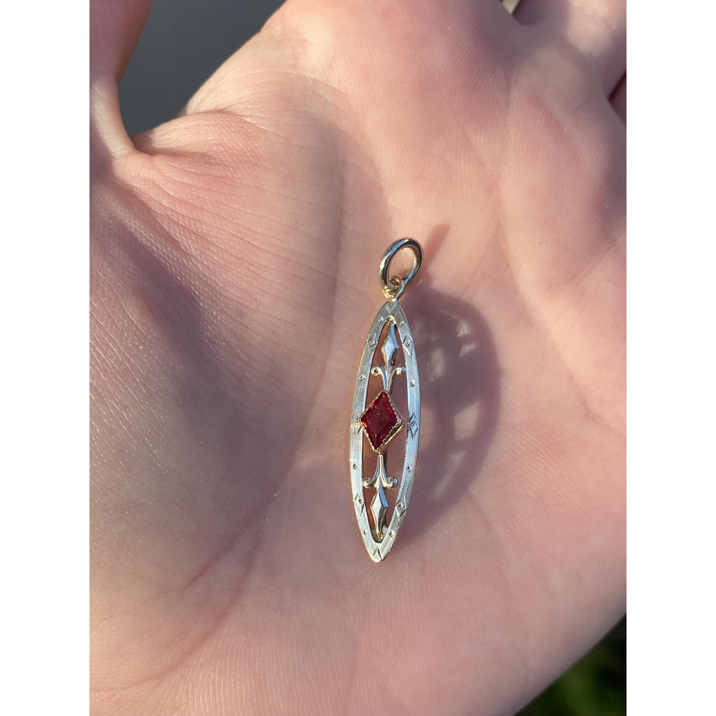 Vintage Solid 14k White & Yellow Gold Pink Cubic Zirconia Charm