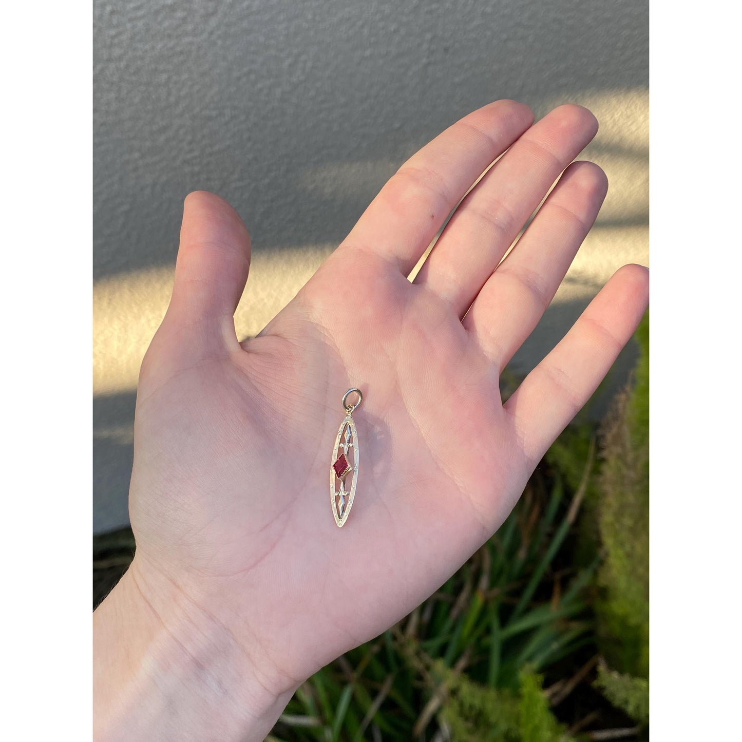 Vintage Solid 14k White & Yellow Gold Pink Cubic Zirconia Charm