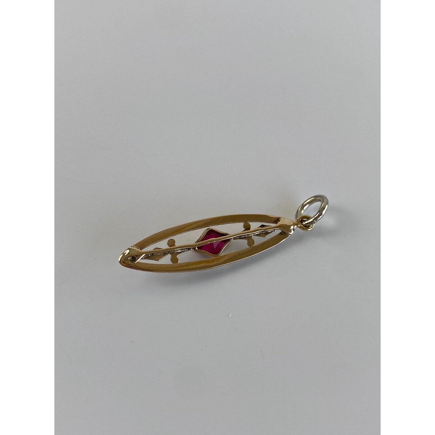 Vintage Solid 14k White & Yellow Gold Pink Cubic Zirconia Charm