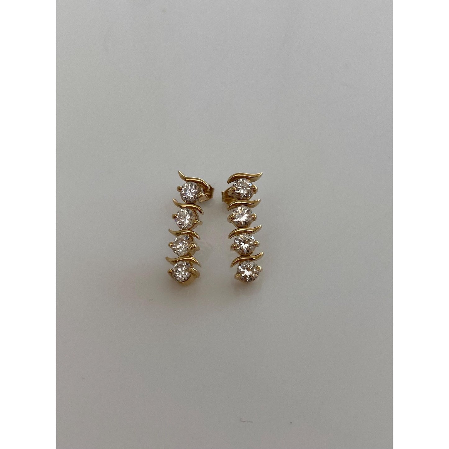 Vintage Solid 14k Yellow Gold Cubic Zirconia Drop Earrings