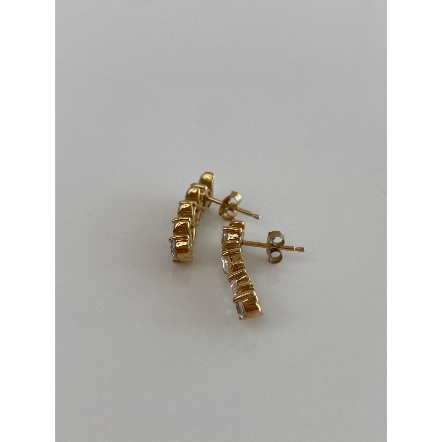 Vintage Solid 14k Yellow Gold Cubic Zirconia Drop Earrings