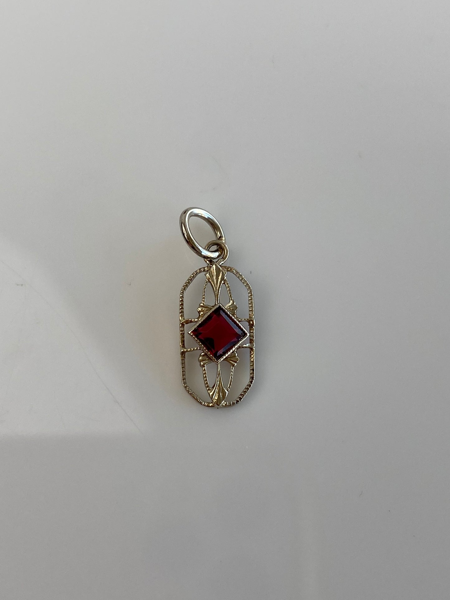 Vintage Solid 10k White Gold Red Cubic Zirconia Stick Pin Charm