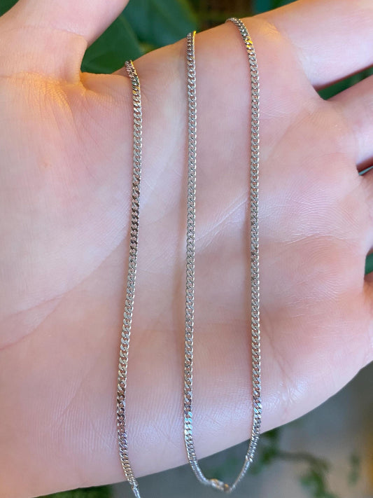 Vintage Solid 14k White Gold Tight Curb Chain Necklace - 18.25 inches