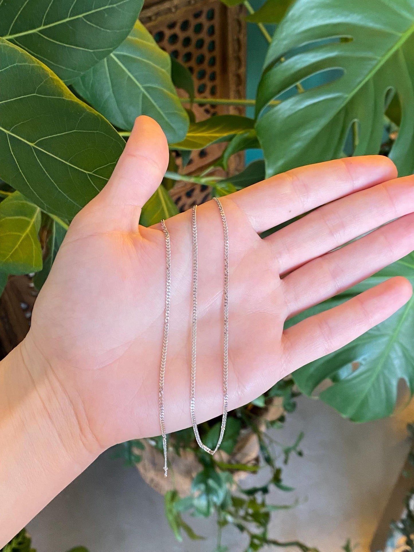 Vintage Solid 14k White Gold Tight Curb Chain Necklace - 18.25 inches