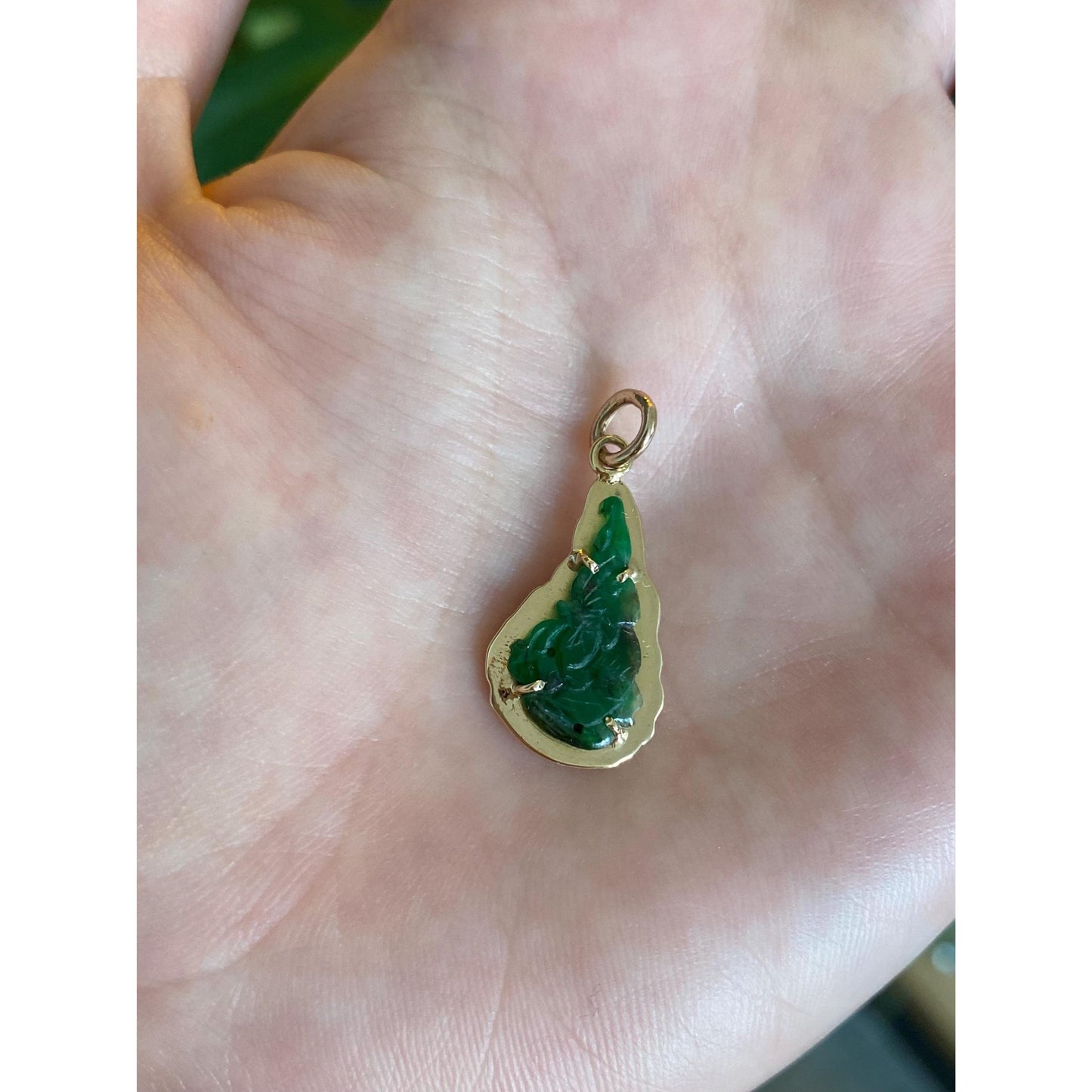 Vintage Solid 14k Yellow Gold Carved Jade Charm