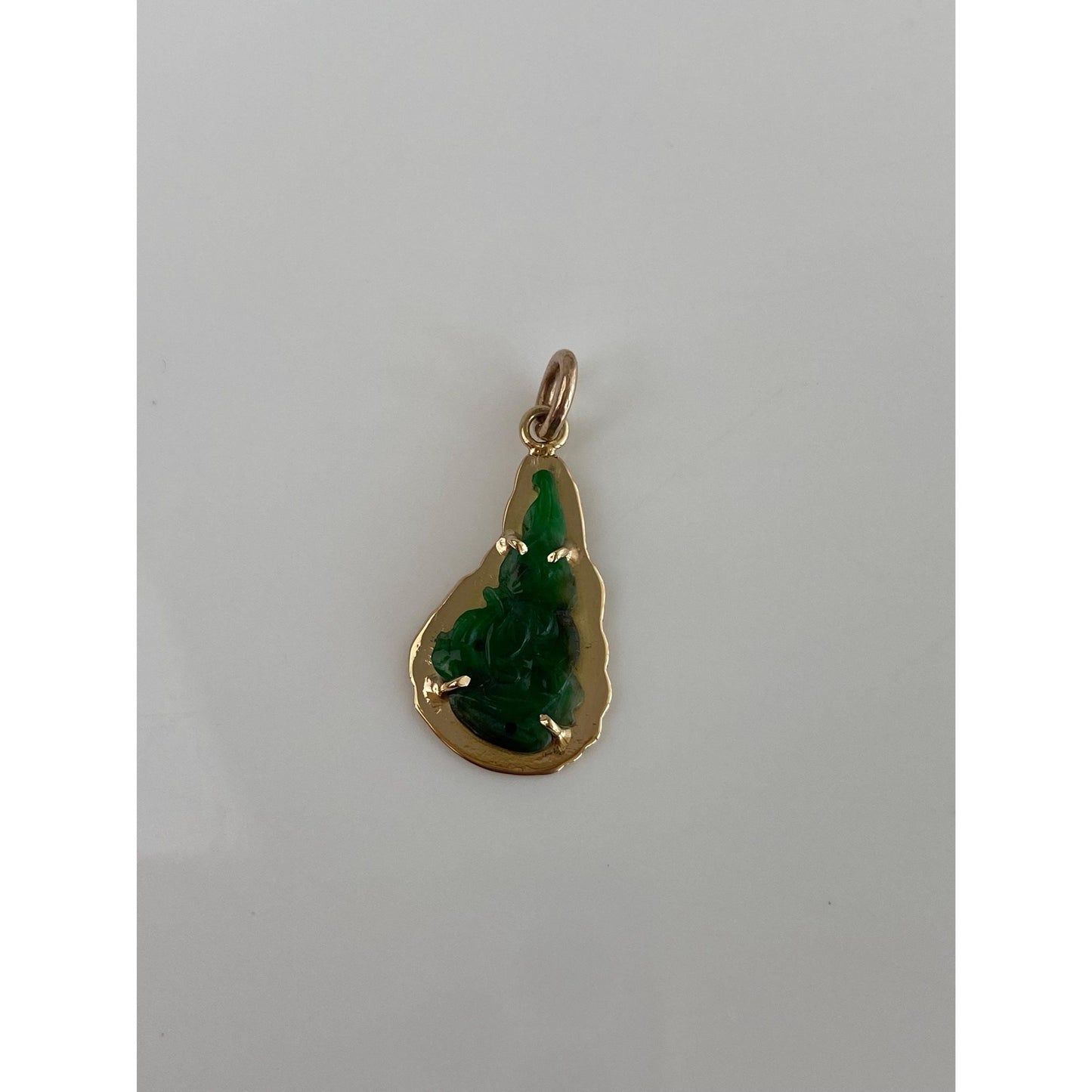 Vintage Solid 14k Yellow Gold Carved Jade Charm