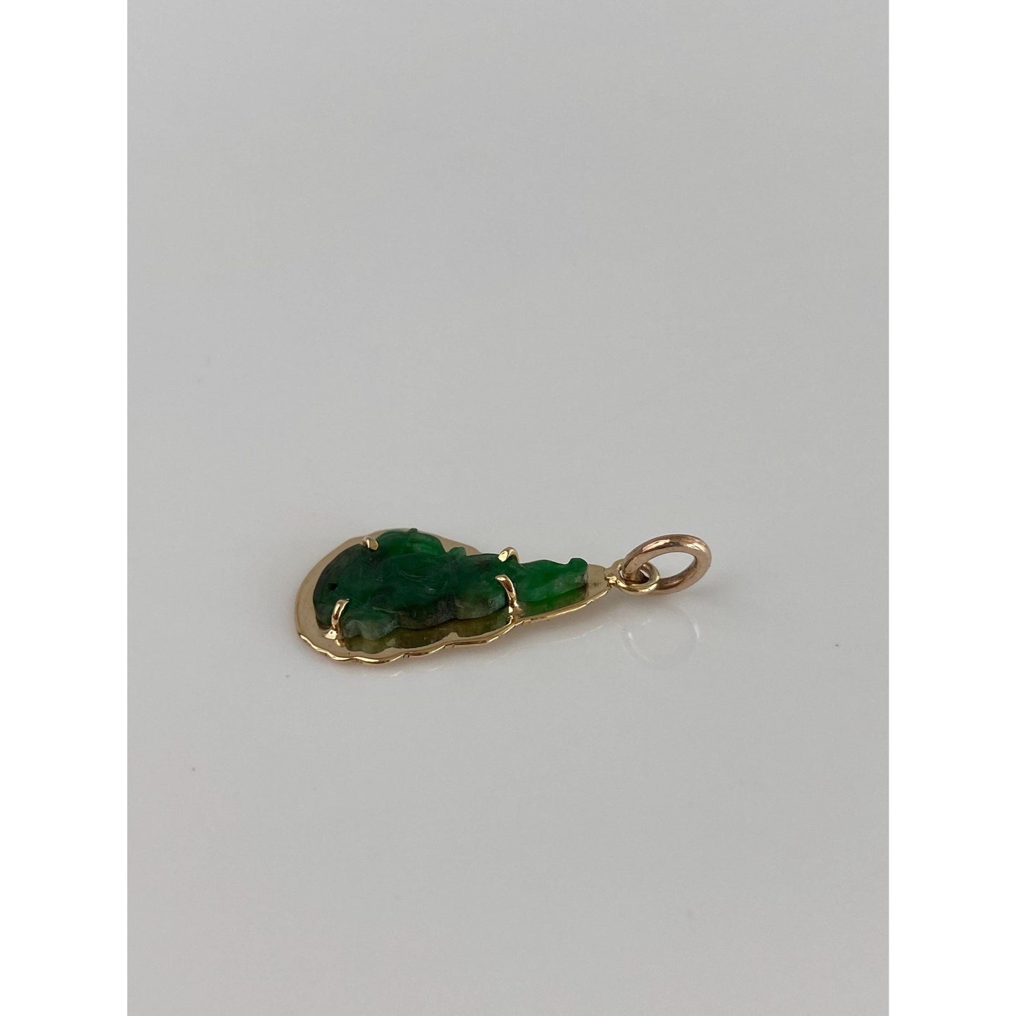 Vintage Solid 14k Yellow Gold Carved Jade Charm
