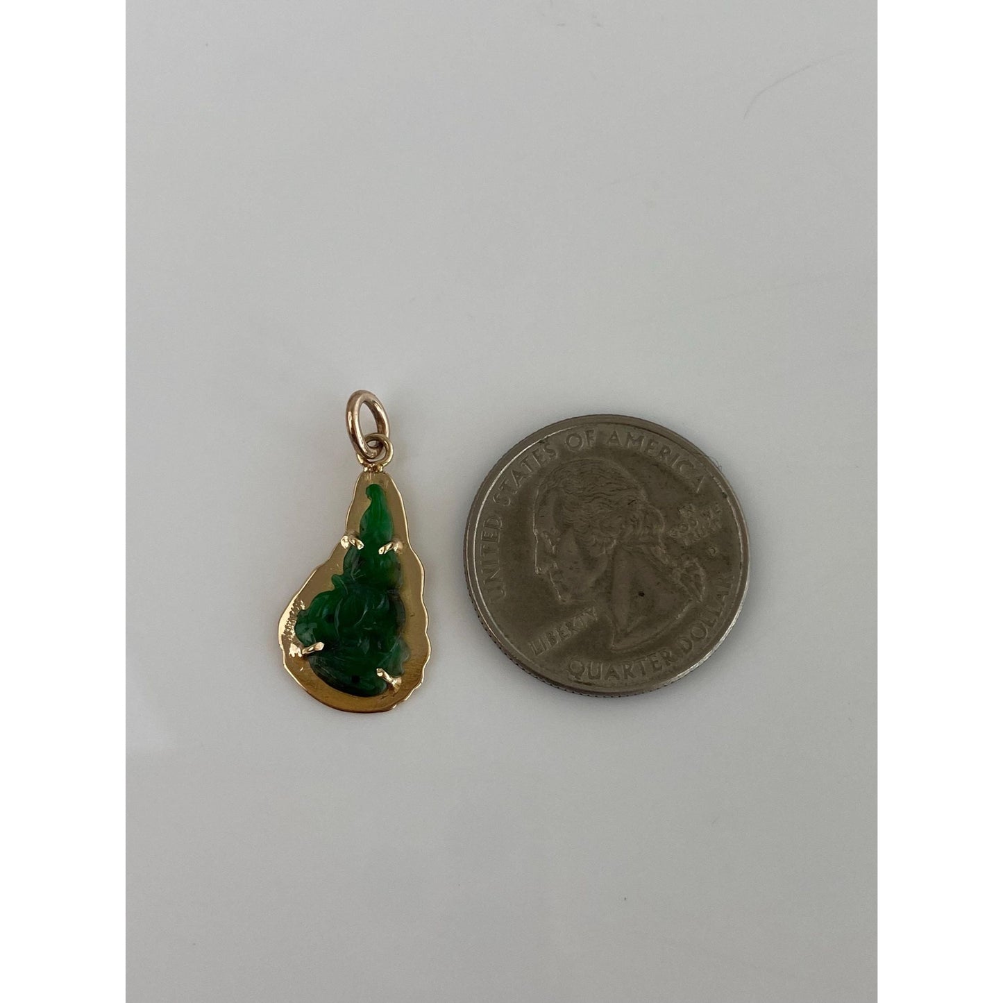 Vintage Solid 14k Yellow Gold Carved Jade Charm