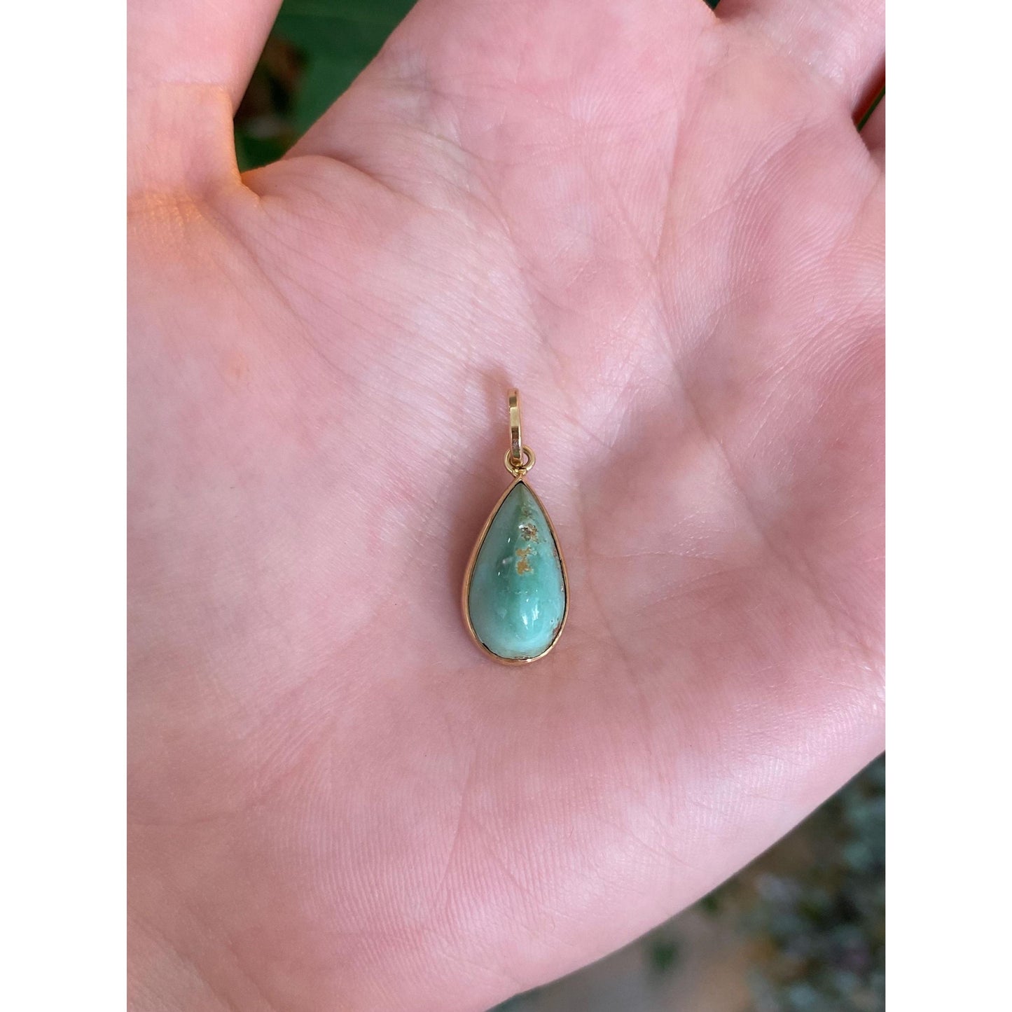 Vintage Solid 14k Yellow Gold Turquoise Teardrop Charm