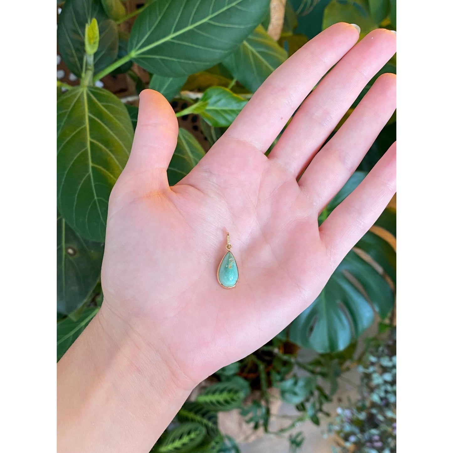 Vintage Solid 14k Yellow Gold Turquoise Teardrop Charm