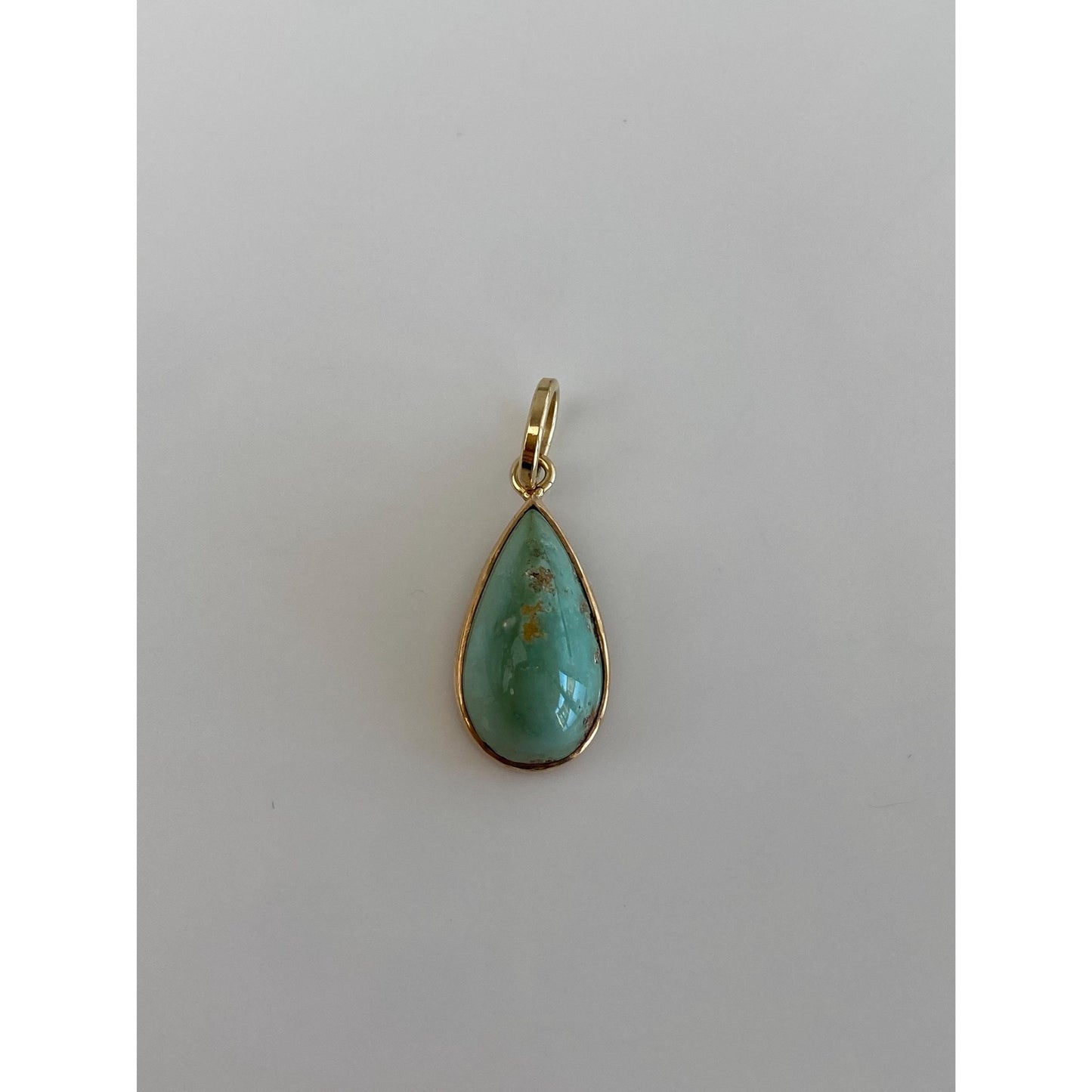 Vintage Solid 14k Yellow Gold Turquoise Teardrop Charm