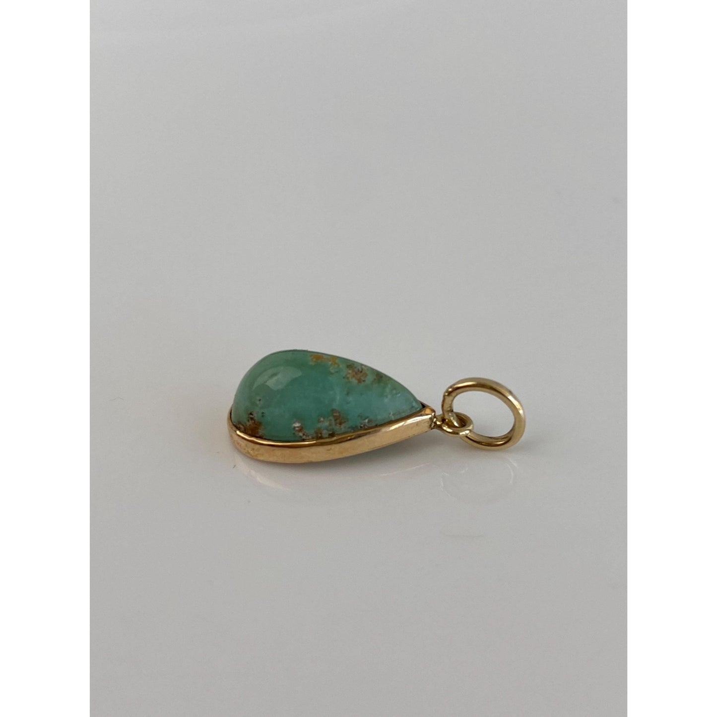 Vintage Solid 14k Yellow Gold Turquoise Teardrop Charm