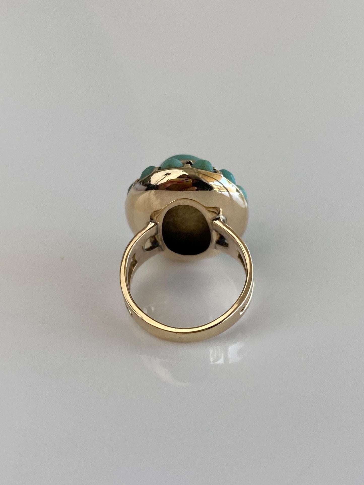 Vintage Solid 10k Yellow Gold Turquoise Halo Cluster Ring - Size 4.25
