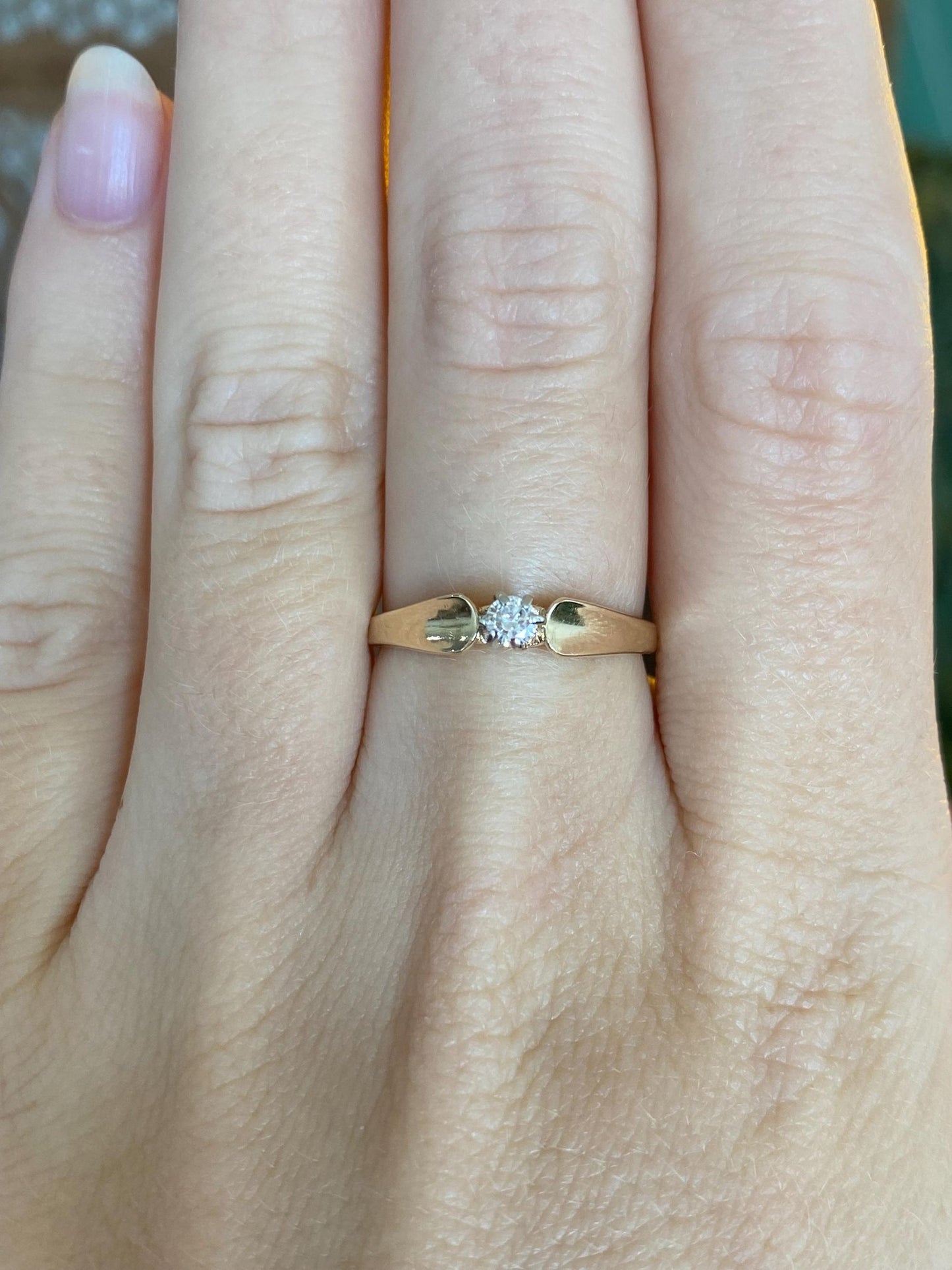 Vintage Solid 14k White & Yellow Gold Diamond Ring - Size 6.25