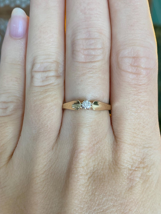 Vintage Solid 14k White & Yellow Gold Diamond Ring - Size 6.25