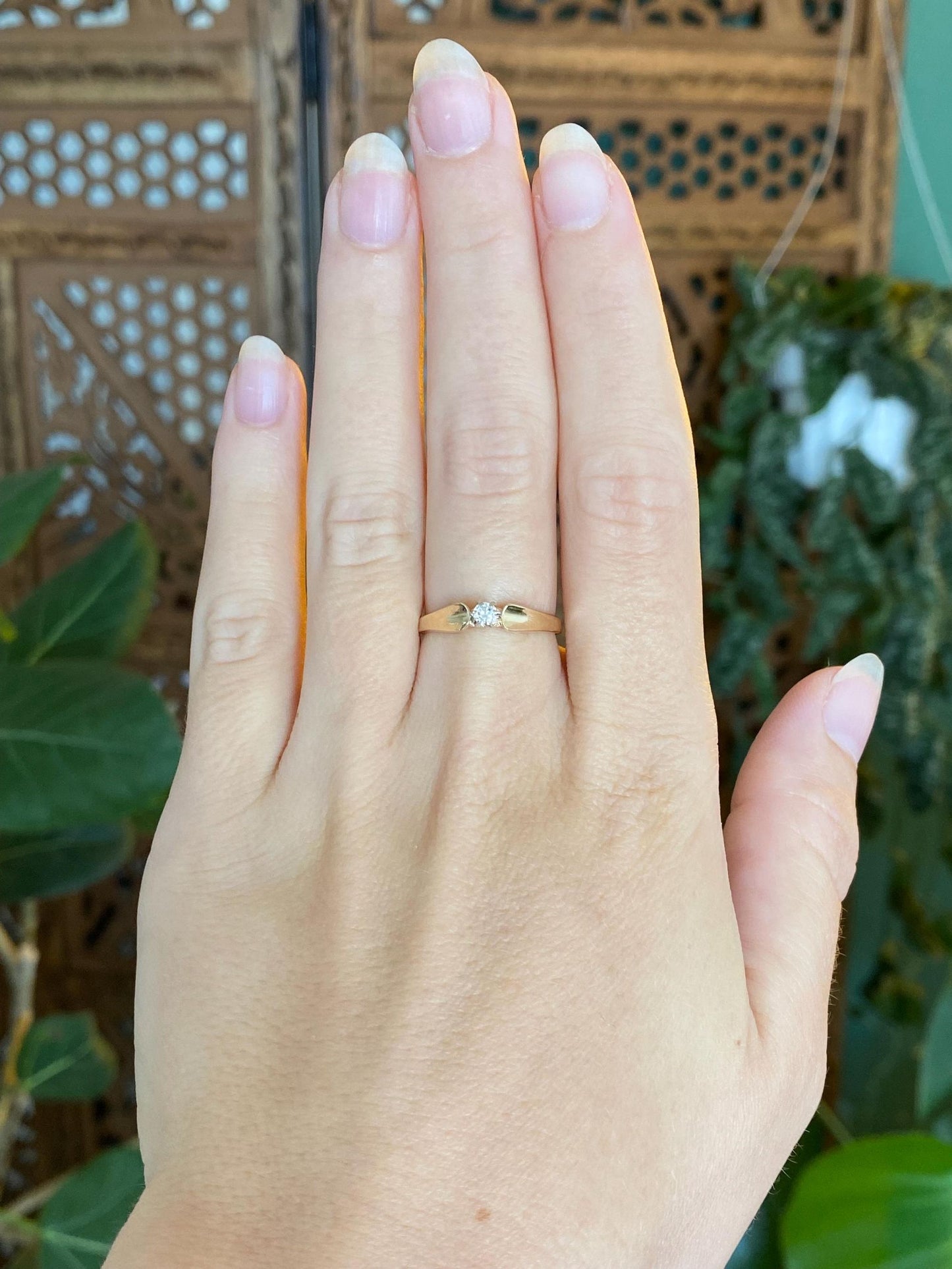 Vintage Solid 14k White & Yellow Gold Diamond Ring - Size 6.25