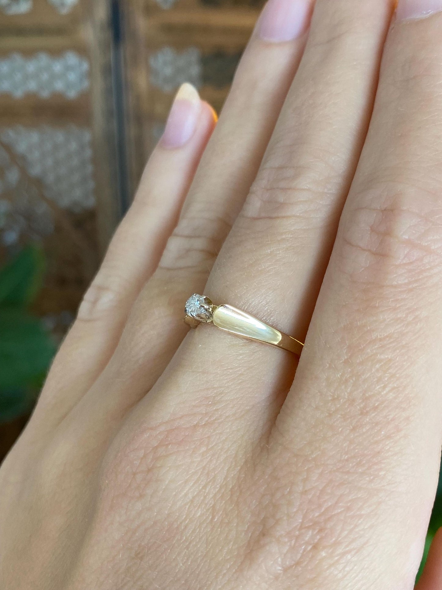 Vintage Solid 14k White & Yellow Gold Diamond Ring - Size 6.25