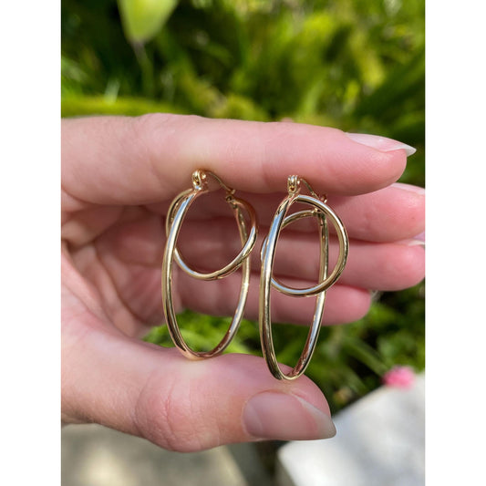 Vintage 14k Yellow Gold Layered Twist Hoop Earrings