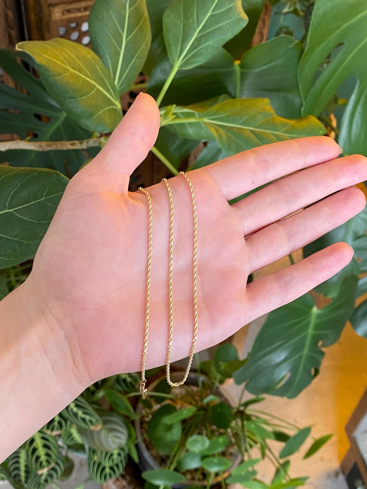 Vintage Solid 14k Yellow Gold Slim Rope Chain Necklace - 20 inches