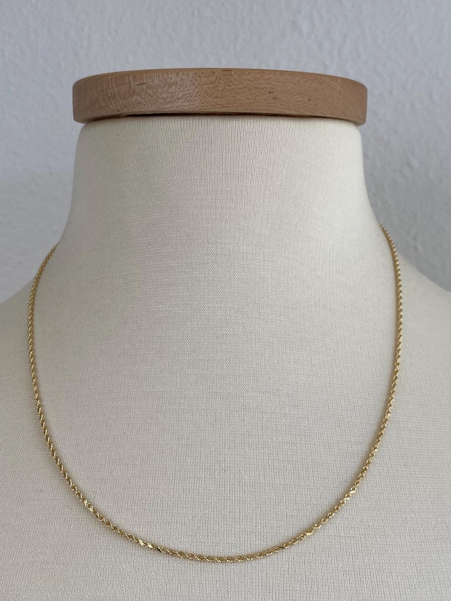 Vintage Solid 14k Yellow Gold Slim Rope Chain Necklace - 20 inches