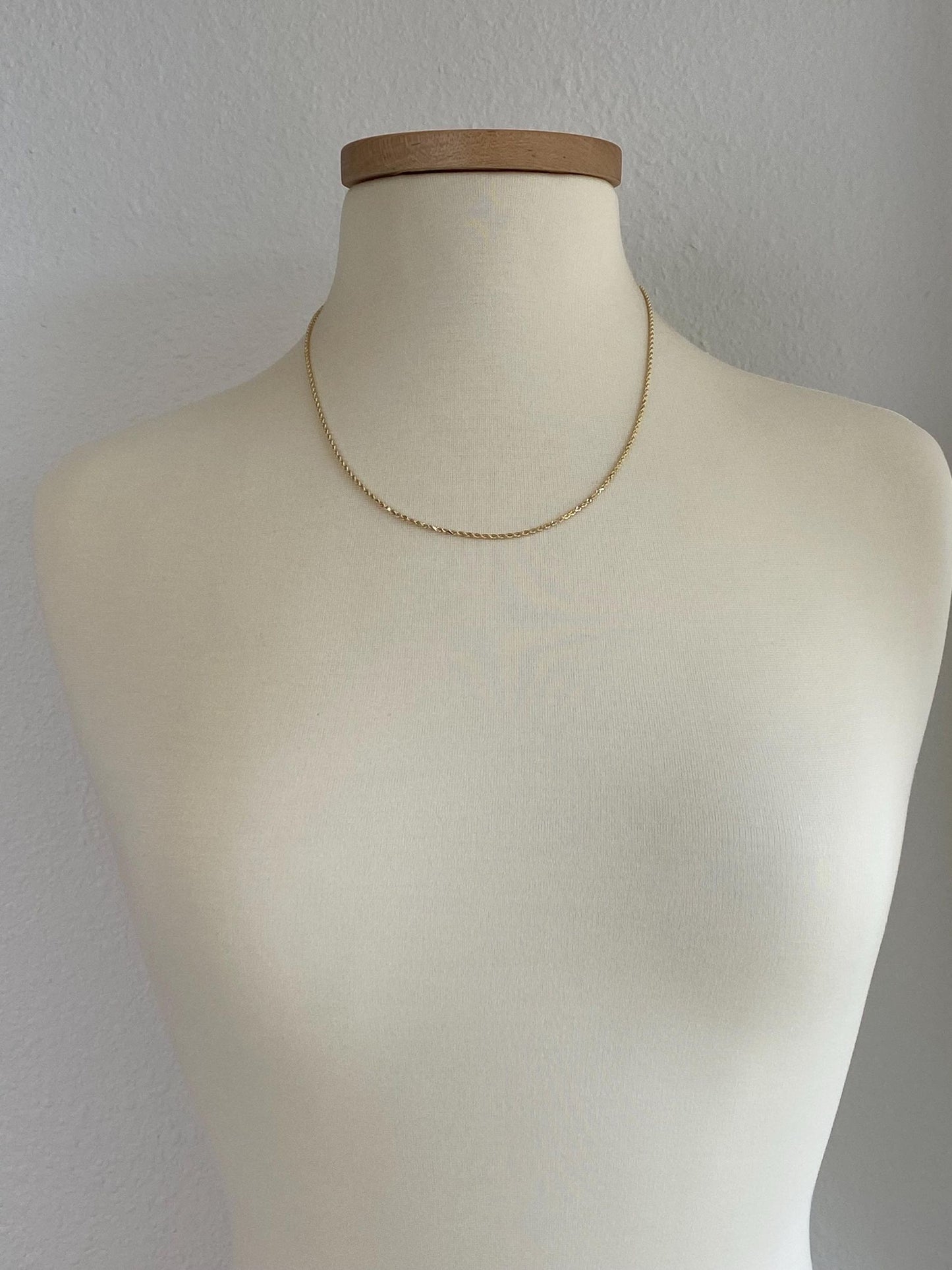 Vintage Solid 14k Yellow Gold Slim Rope Chain Necklace - 20 inches