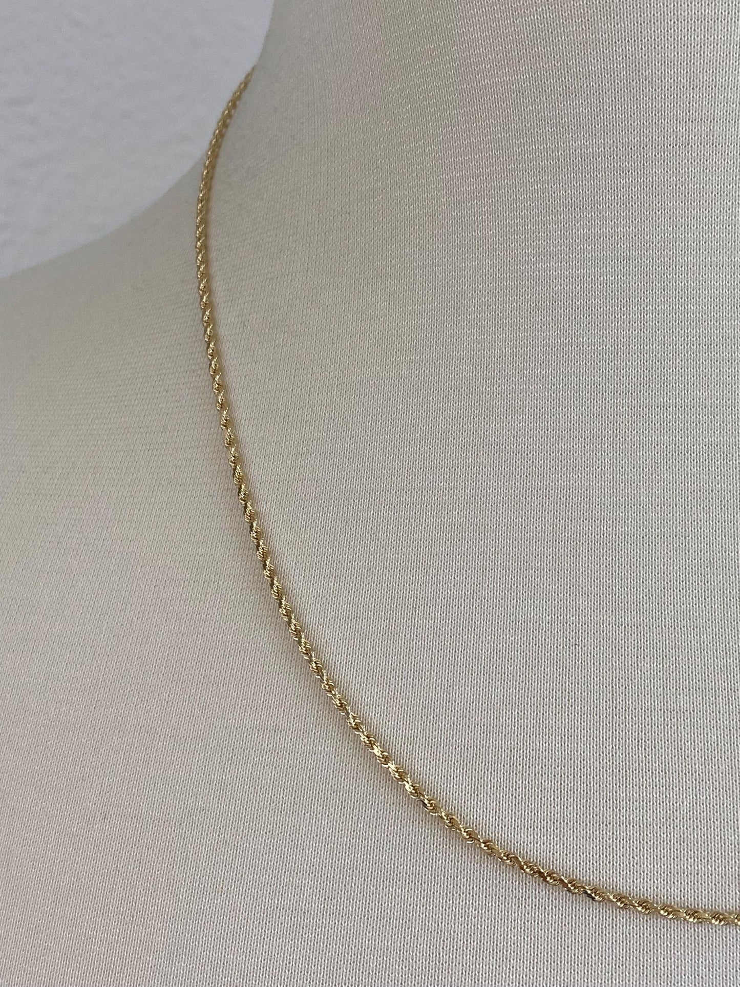 Vintage Solid 14k Yellow Gold Slim Rope Chain Necklace - 20 inches