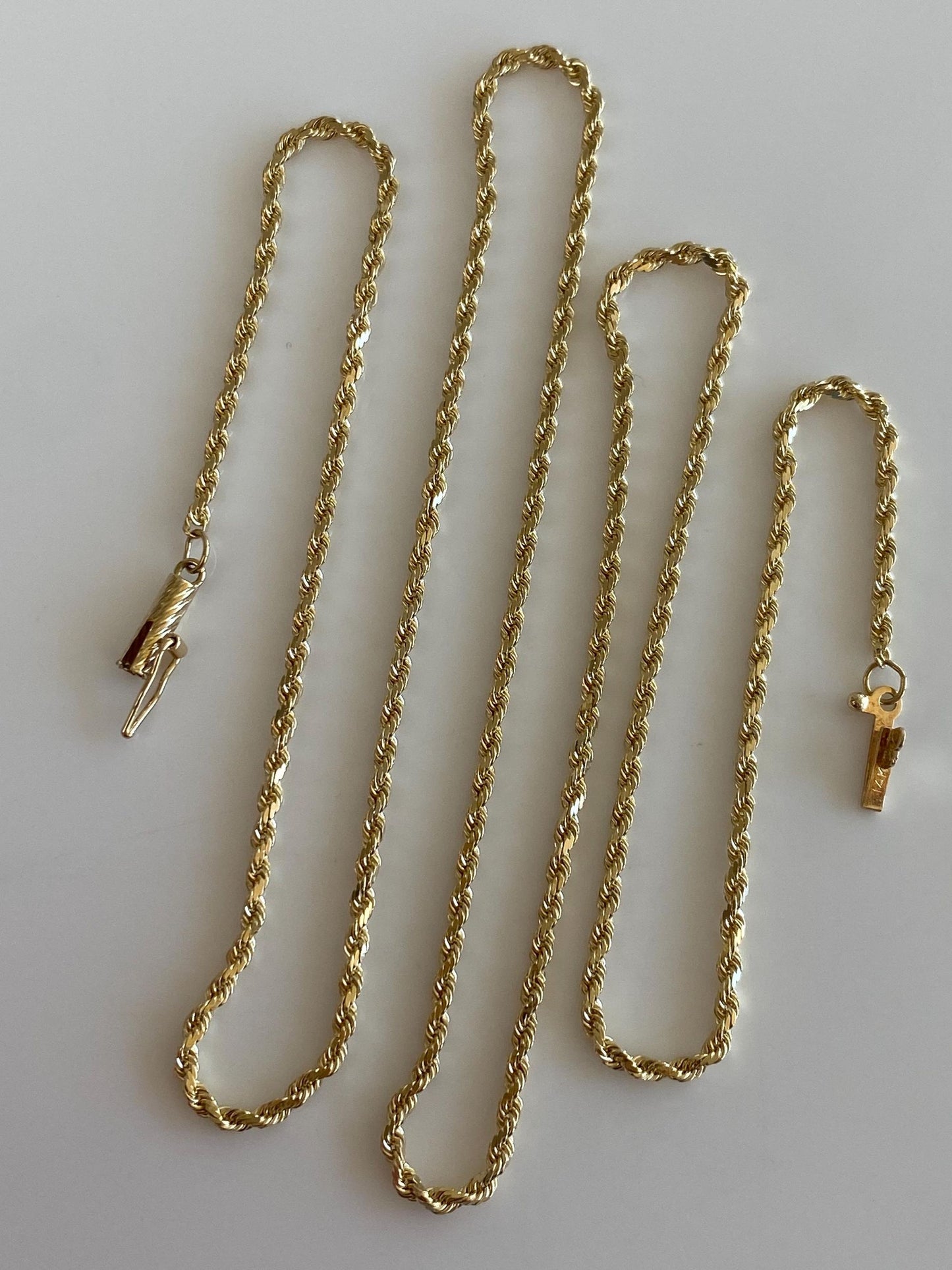 Vintage Solid 14k Yellow Gold Slim Rope Chain Necklace - 20 inches