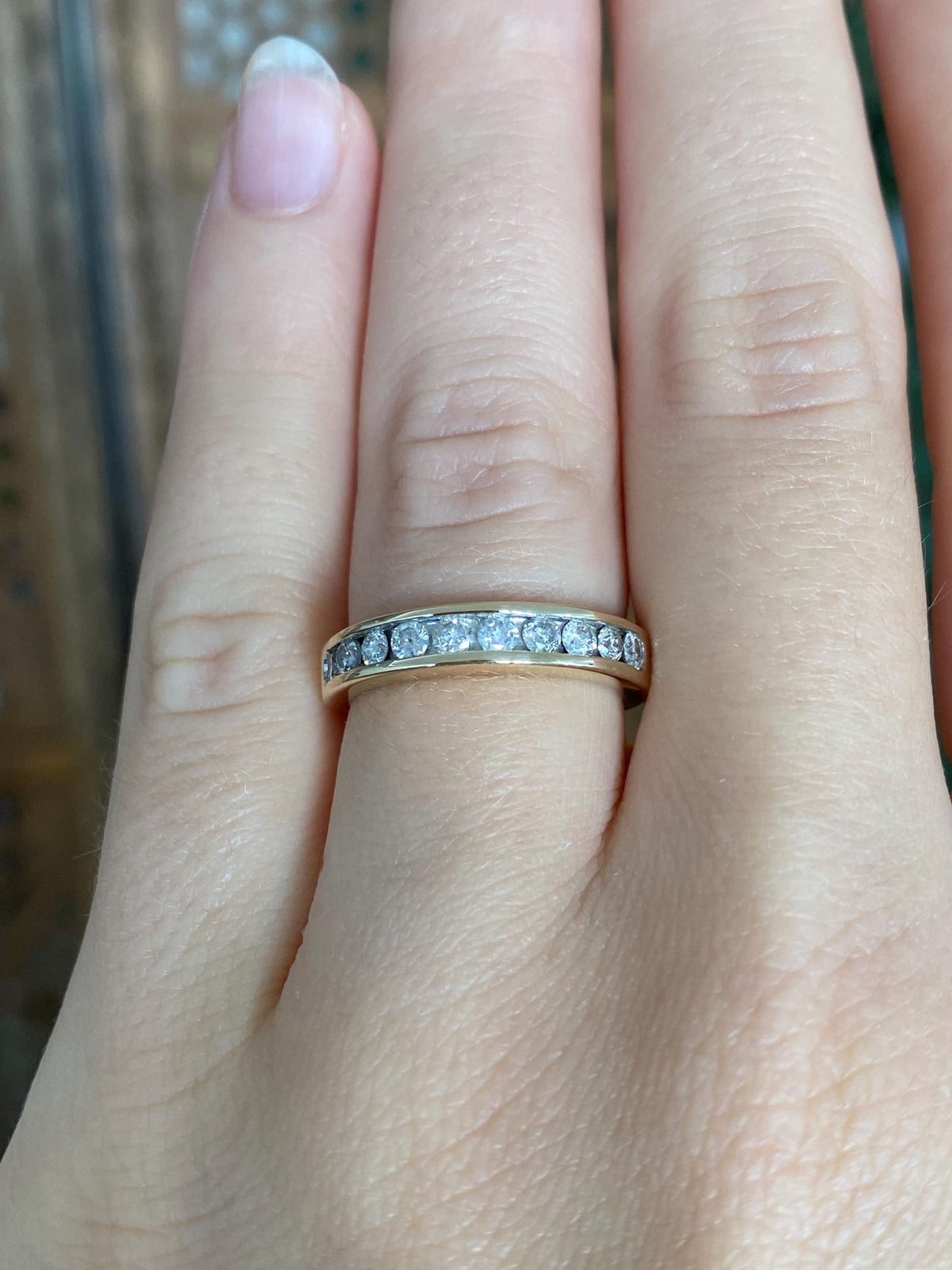 Vintage Solid 14k Yellow Gold Diamonds Ring Band - Size 6