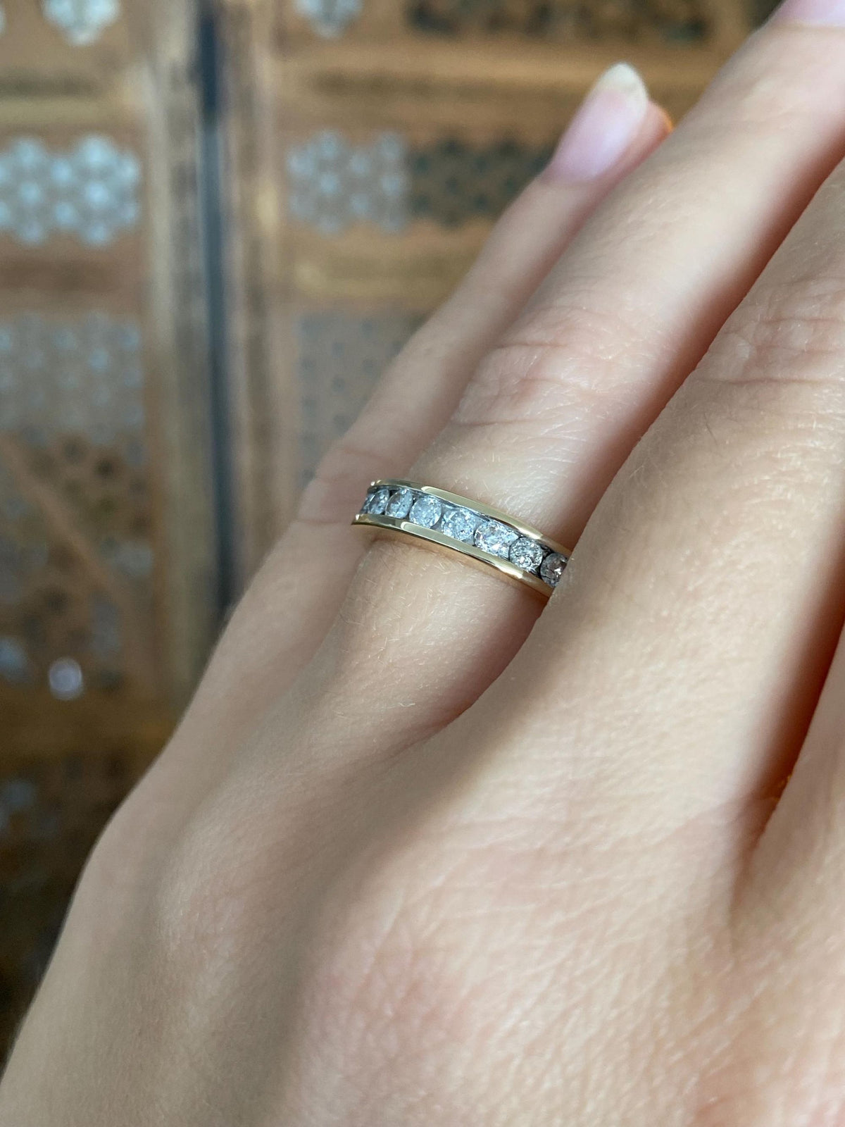 Vintage Solid 14k Yellow Gold Diamonds Ring Band - Size 6