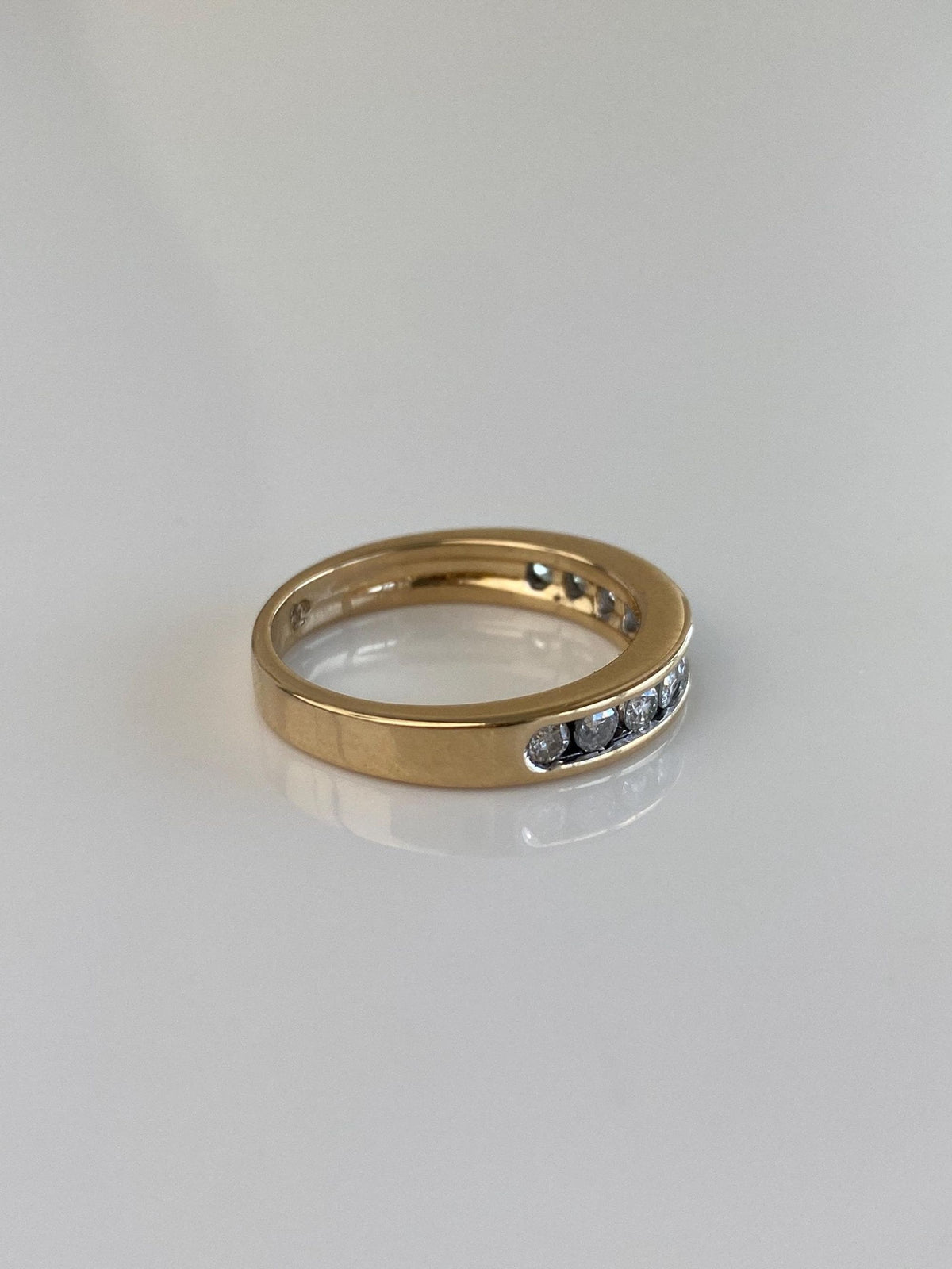 Vintage Solid 14k Yellow Gold Diamonds Ring Band - Size 6