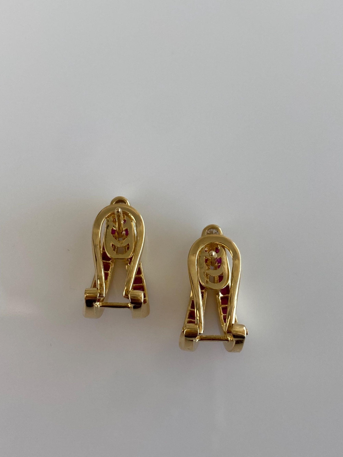 Vintage Solid 18k Yellow Gold Ruby Diamond Drop Earrings