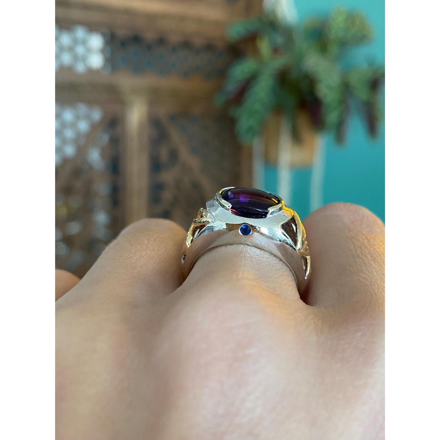 Vintage Solid 14k White & Yellow Gold Amethyst Ring - Size 7