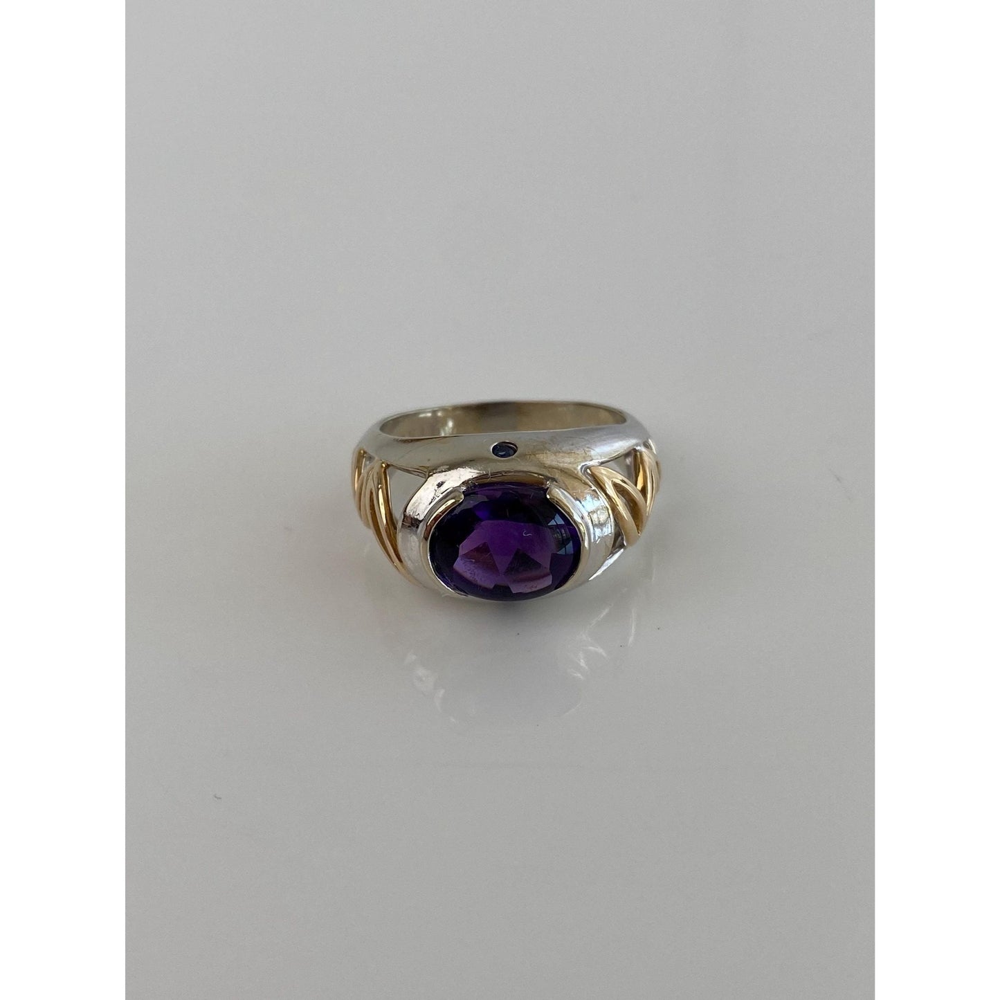 Vintage Solid 14k White & Yellow Gold Amethyst Ring - Size 7