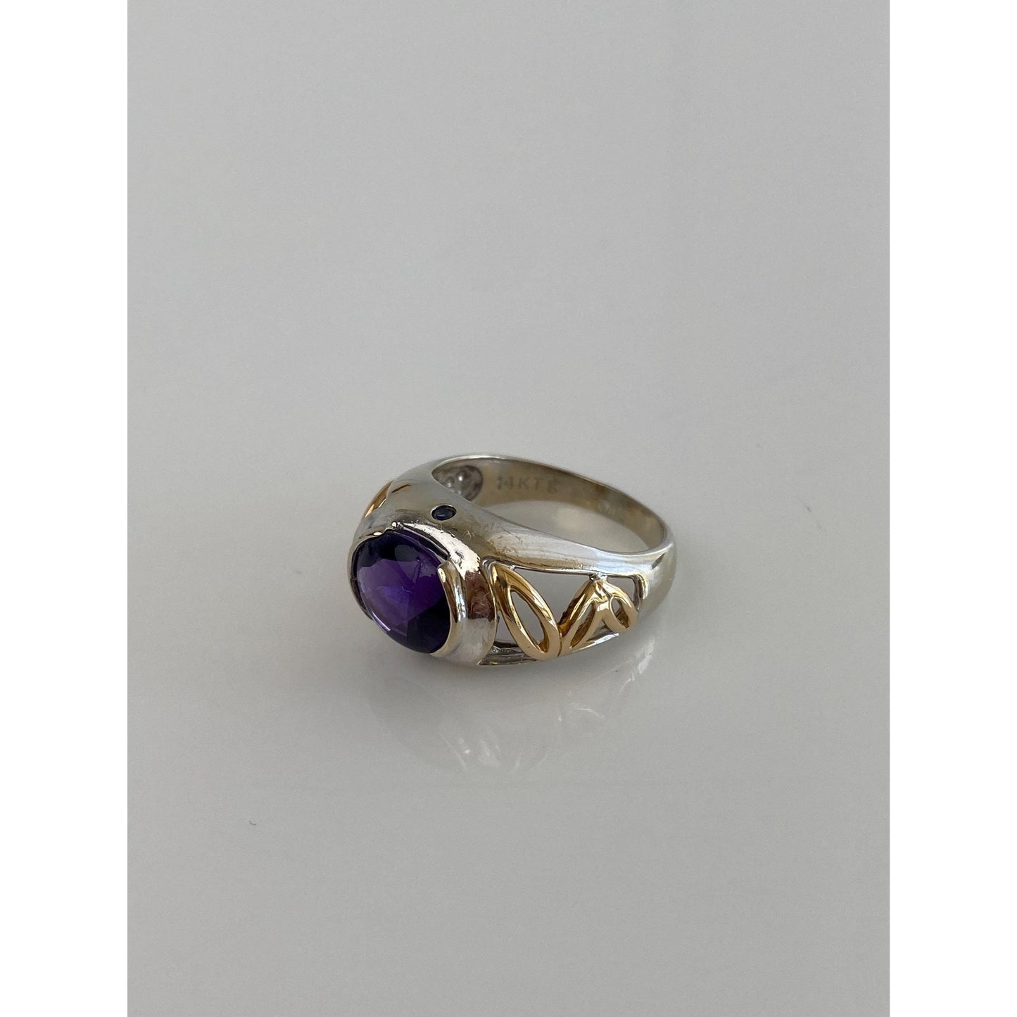 Vintage Solid 14k White & Yellow Gold Amethyst Ring - Size 7