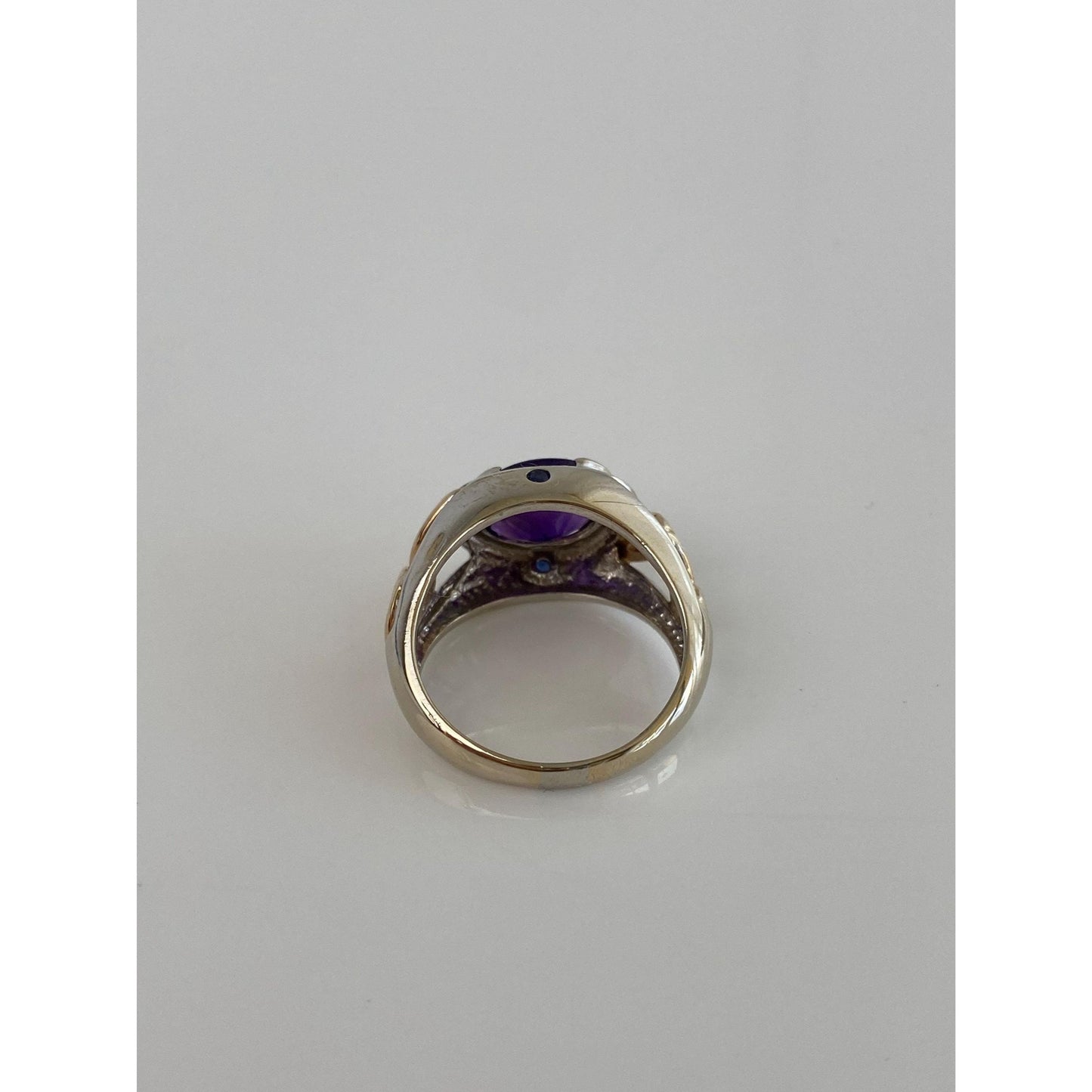 Vintage Solid 14k White & Yellow Gold Amethyst Ring - Size 7