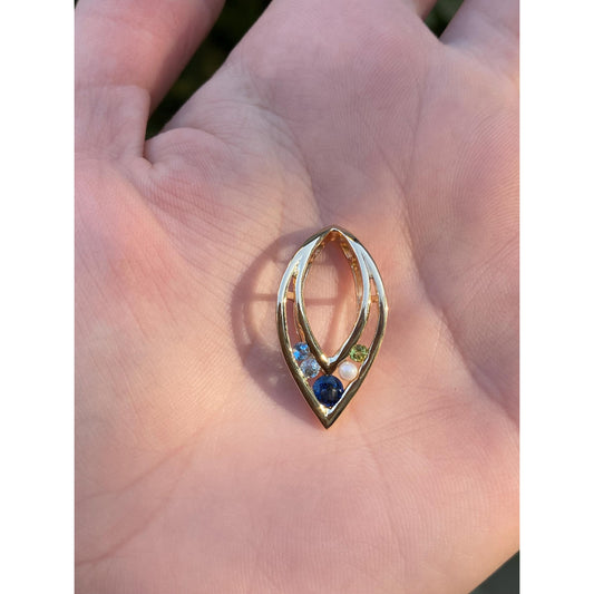 Solid 14k Yellow Gold Blue Sapphire Spinel Cubic Zirconia Pearl Charm
