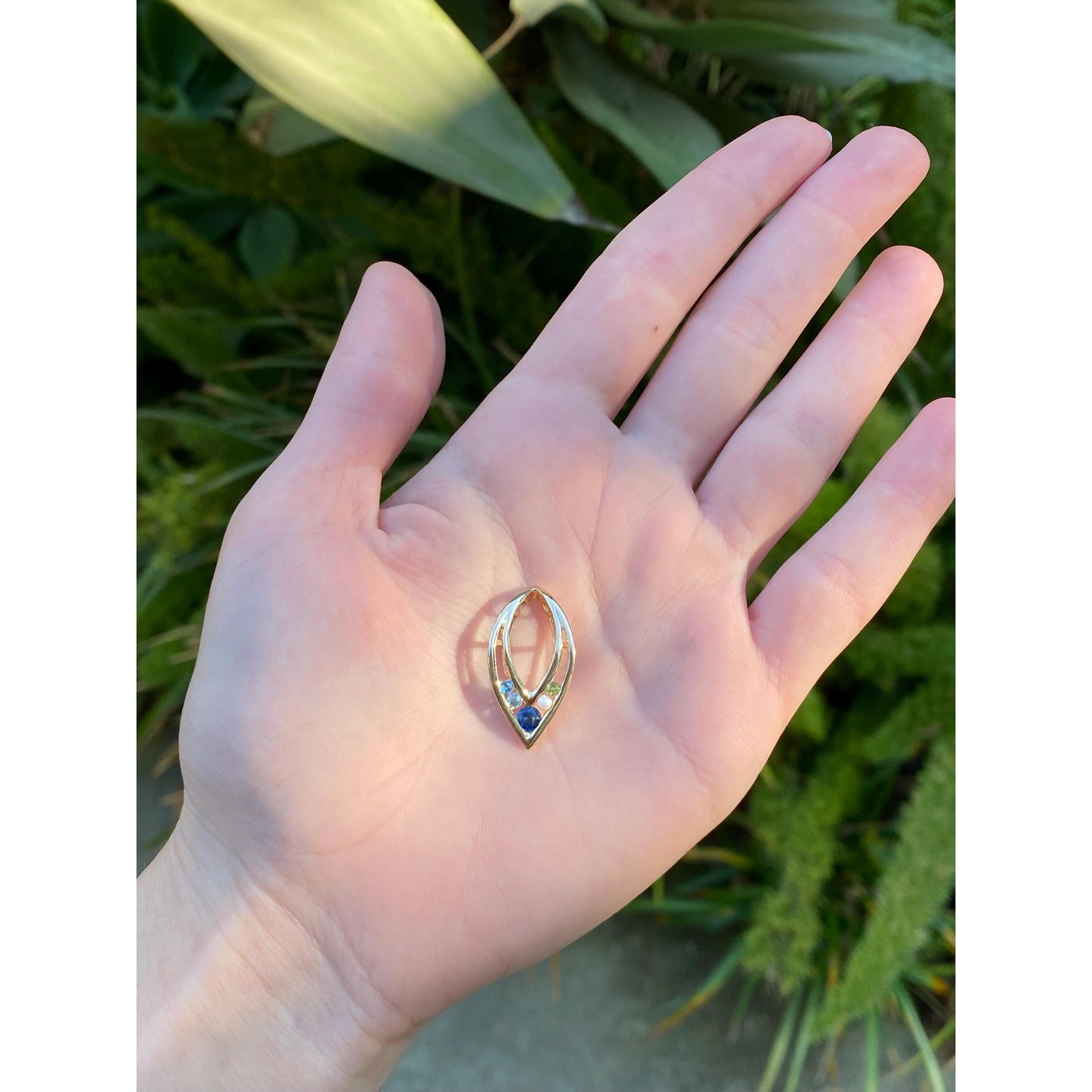 Solid 14k Yellow Gold Blue Sapphire Spinel Cubic Zirconia Pearl Charm