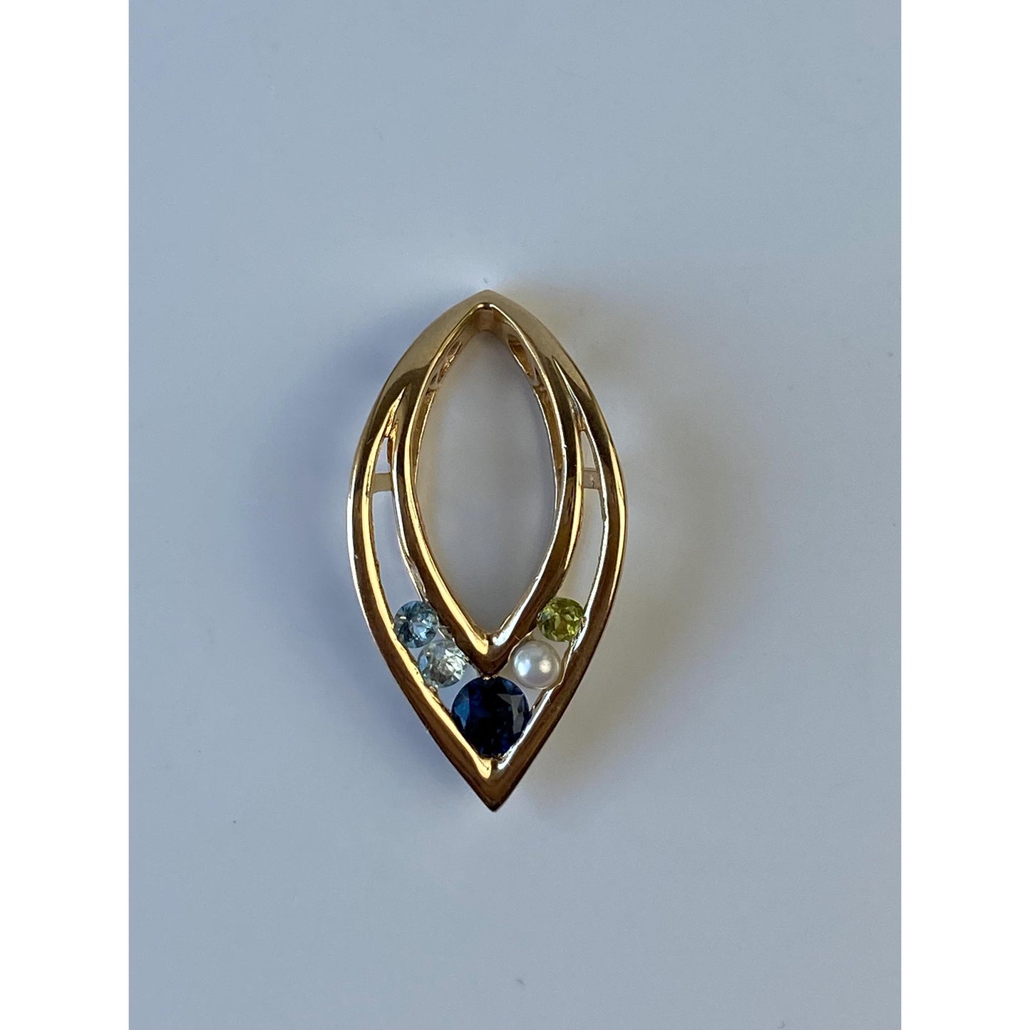 Solid 14k Yellow Gold Blue Sapphire Spinel Cubic Zirconia Pearl Charm