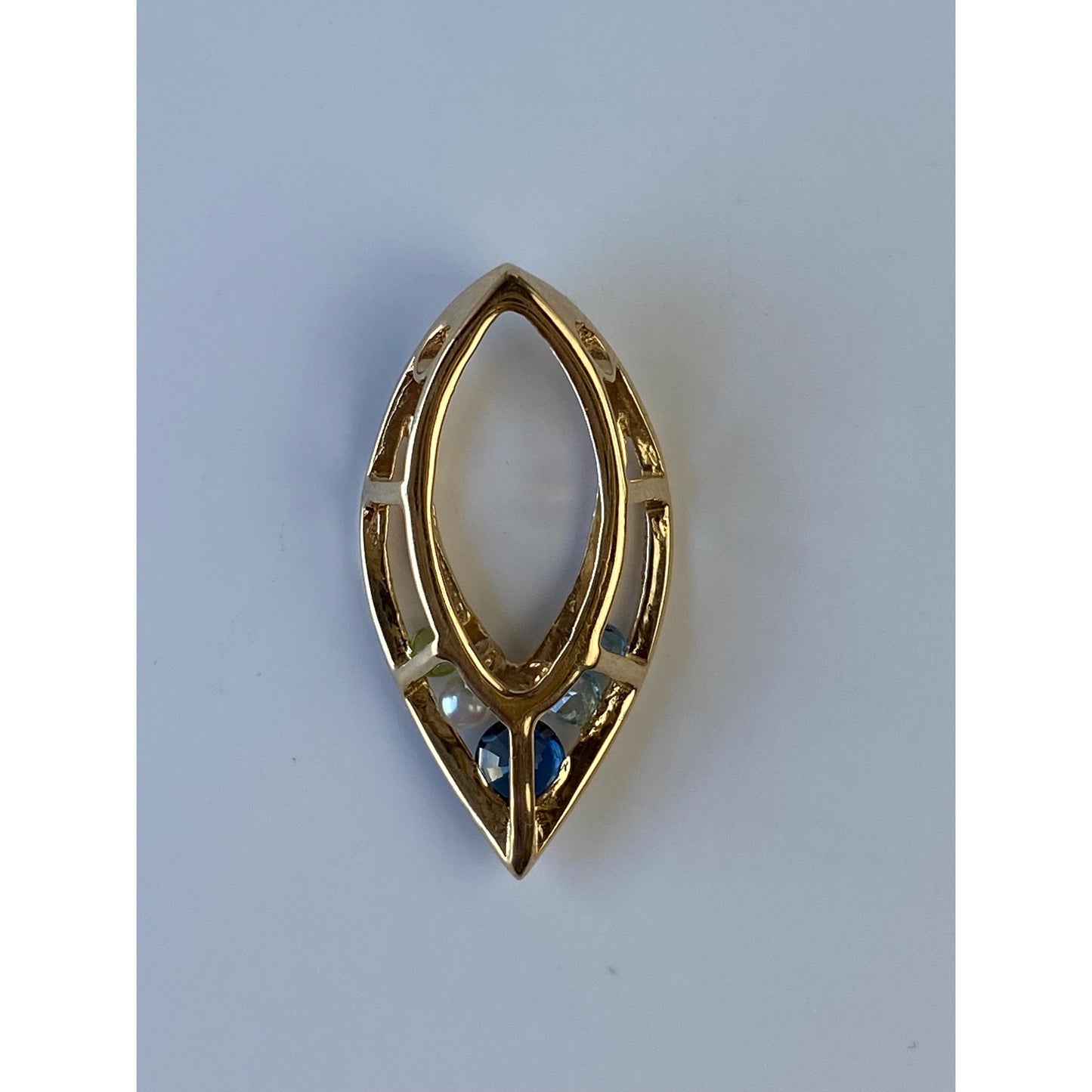 Solid 14k Yellow Gold Blue Sapphire Spinel Cubic Zirconia Pearl Charm