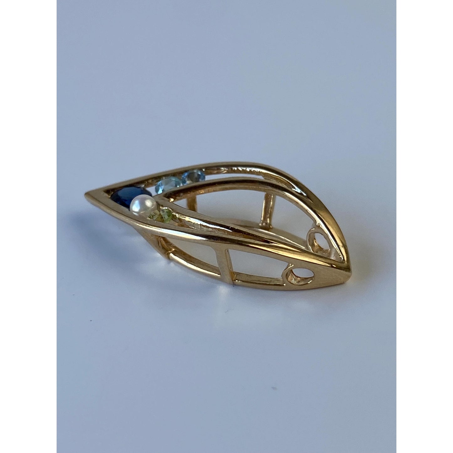 Solid 14k Yellow Gold Blue Sapphire Spinel Cubic Zirconia Pearl Charm