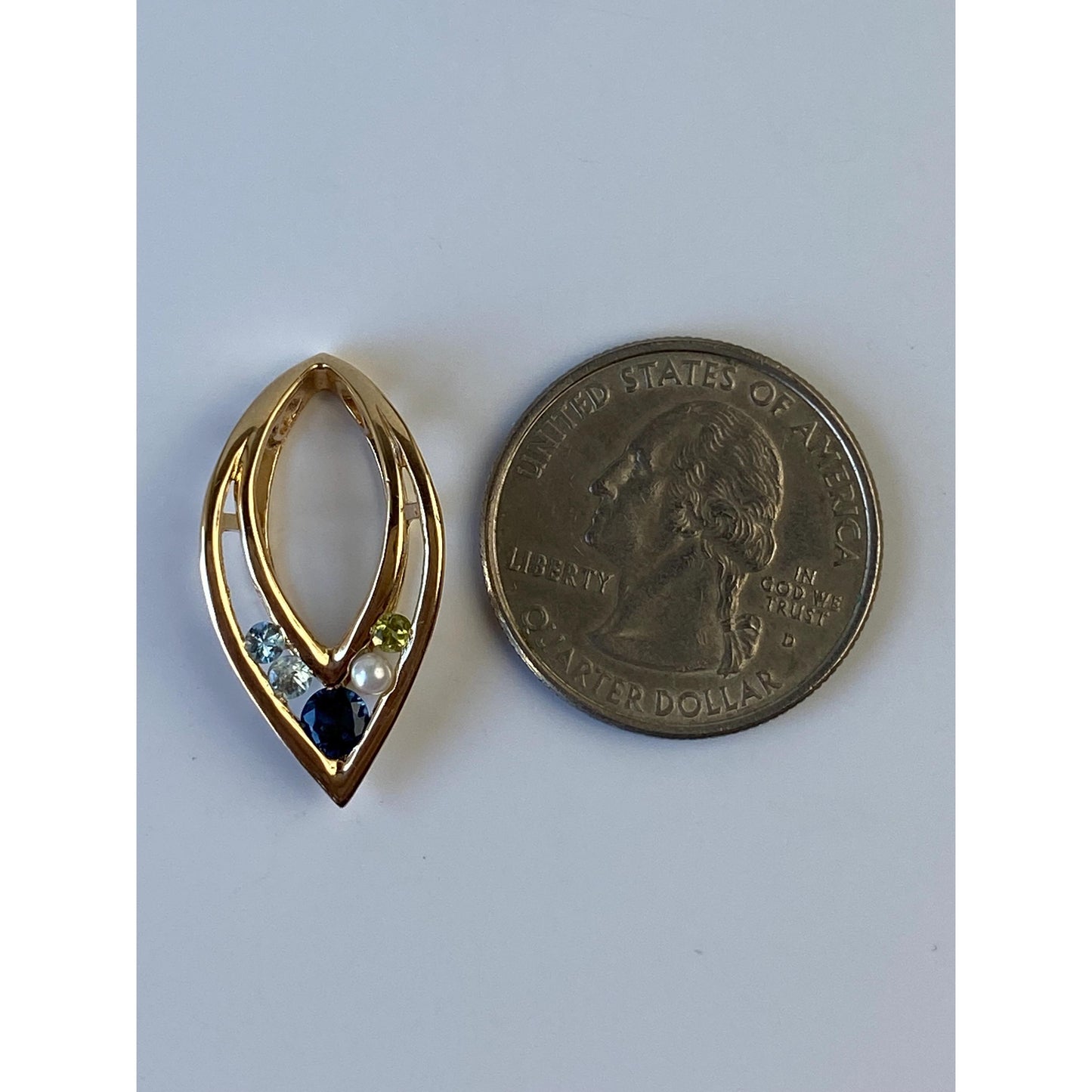 Solid 14k Yellow Gold Blue Sapphire Spinel Cubic Zirconia Pearl Charm