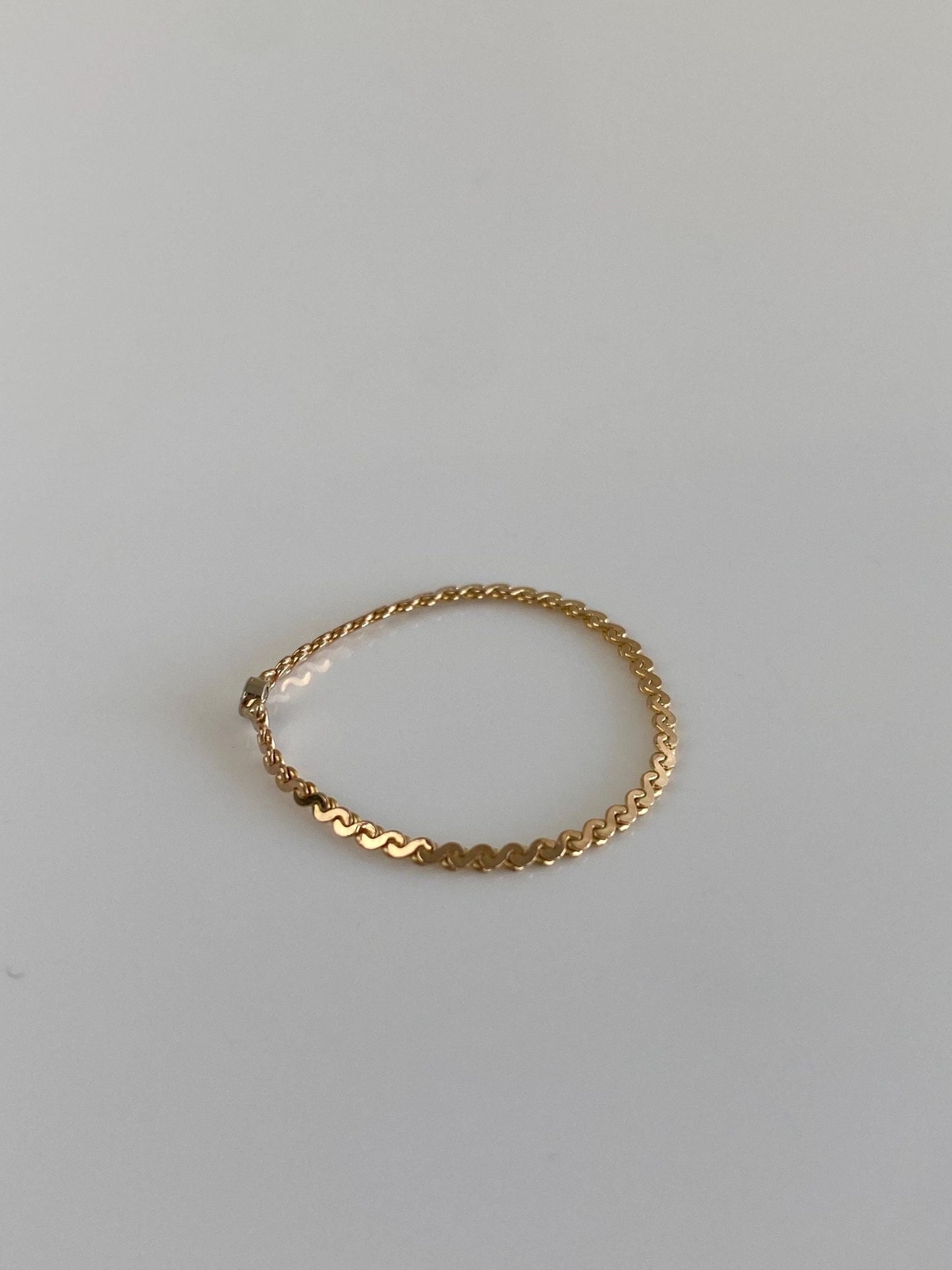 Vintage Solid 14k White & Yellow Gold Clear Spinel Serpentine Chain Ring - Size 8