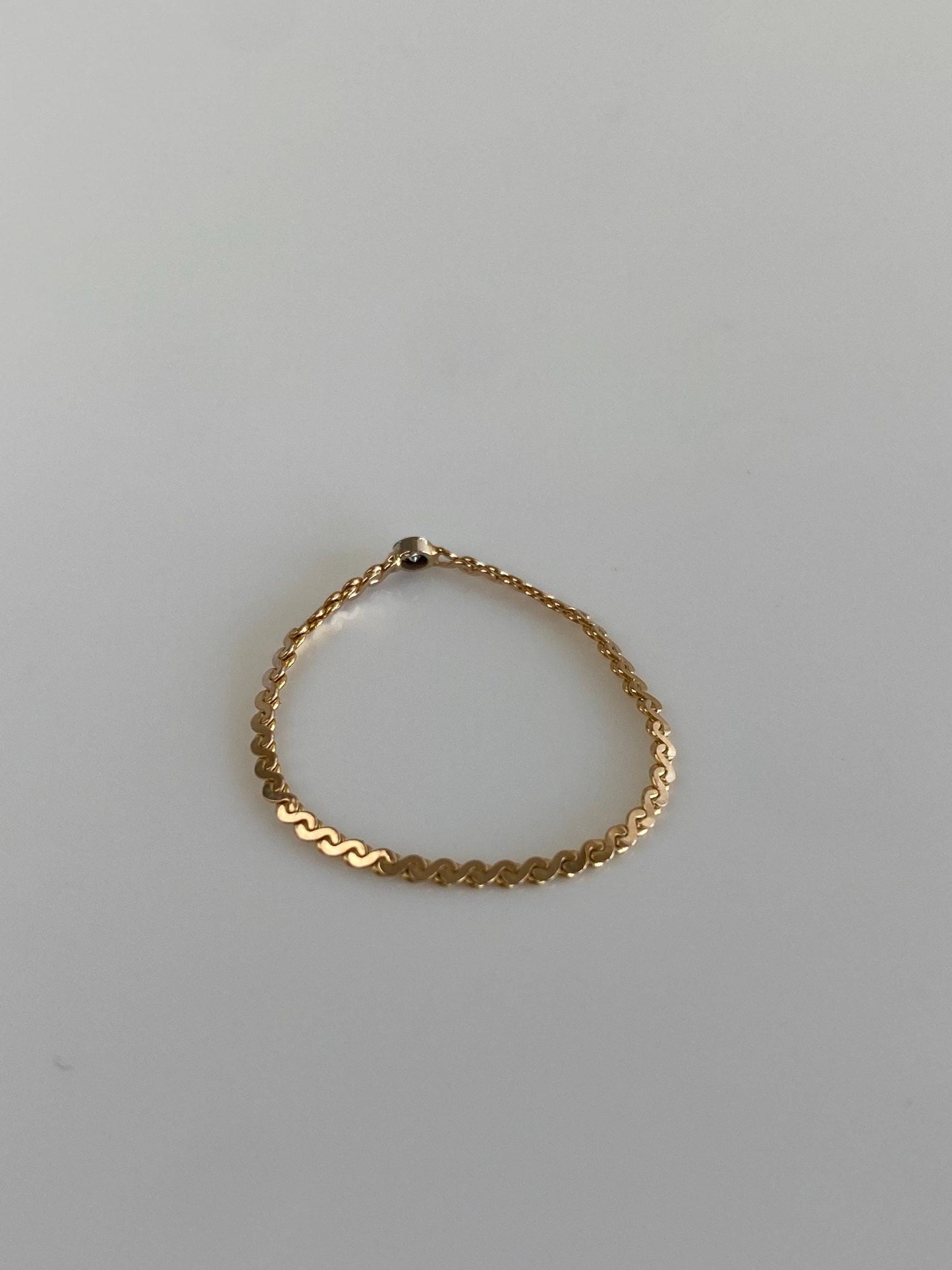 Vintage Solid 14k White & Yellow Gold Clear Spinel Serpentine Chain Ring - Size 8