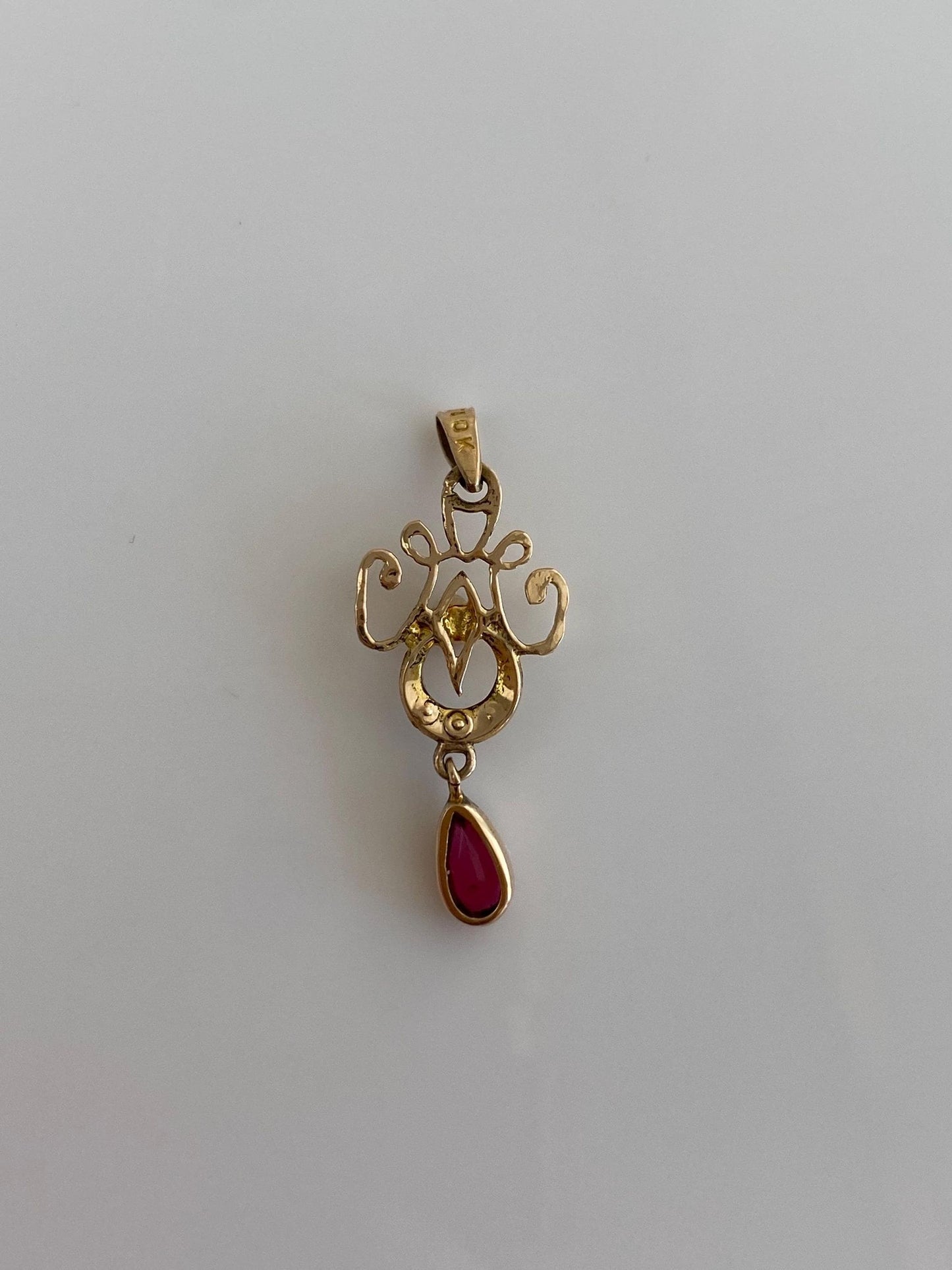 Vintage Solid 10k Yellow Gold Pink Cubic Zirconia Seed Pearls Charm