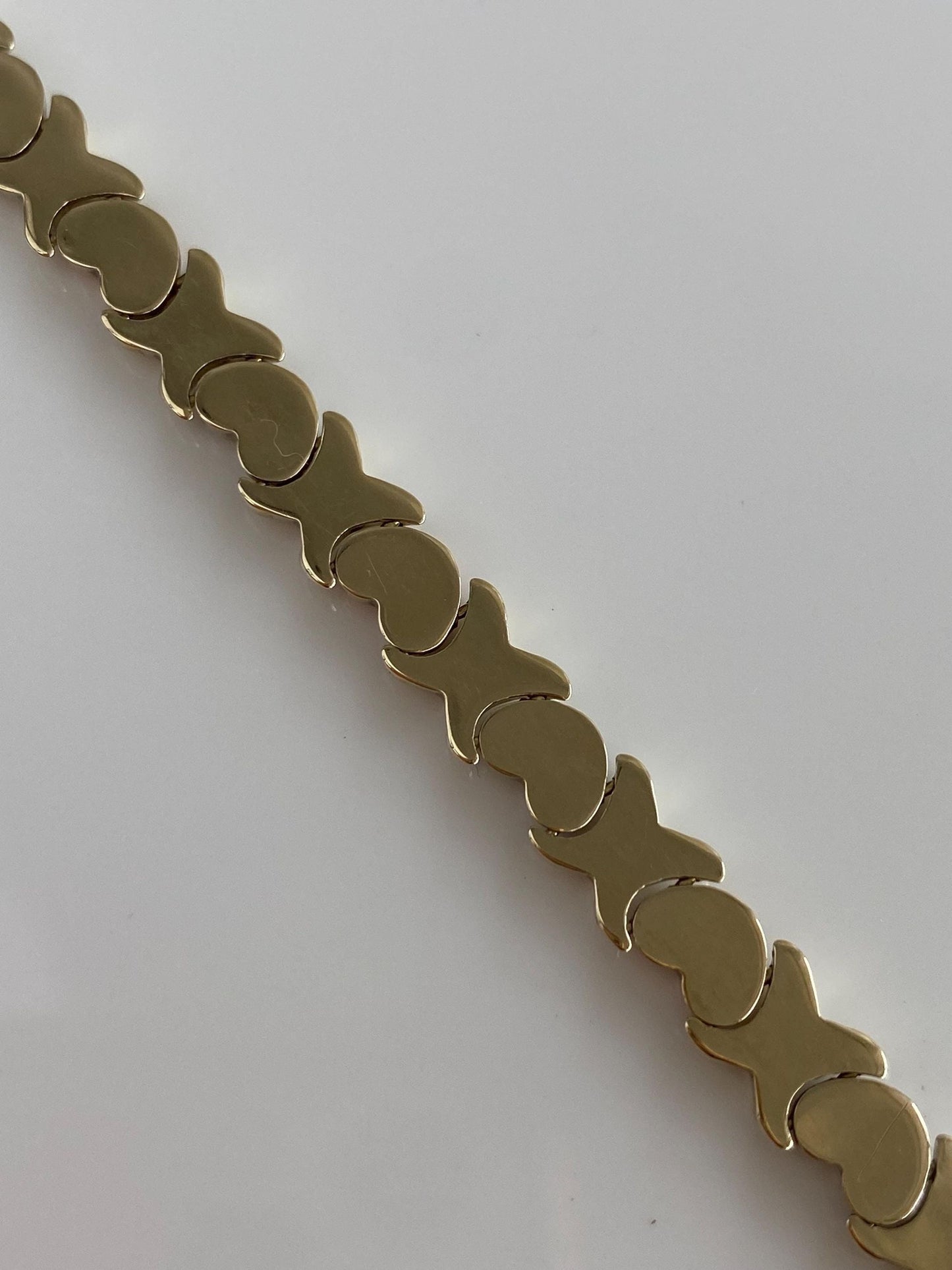 Vintage 14k Tri Tone Gold Hearts X Link Bracelet - 7.25 inches