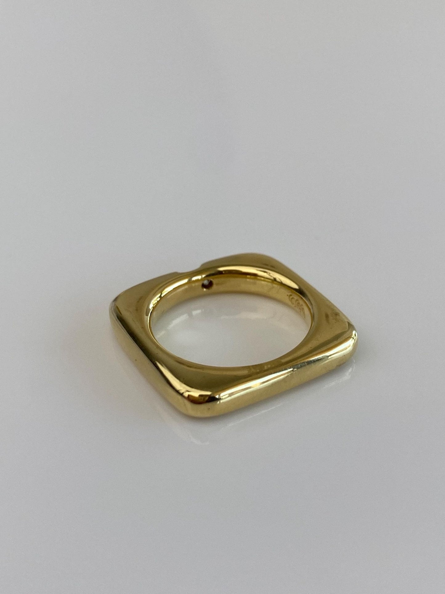 Vintage Solid 18k Yellow Gold Diamond Square Ring Band - Size 5
