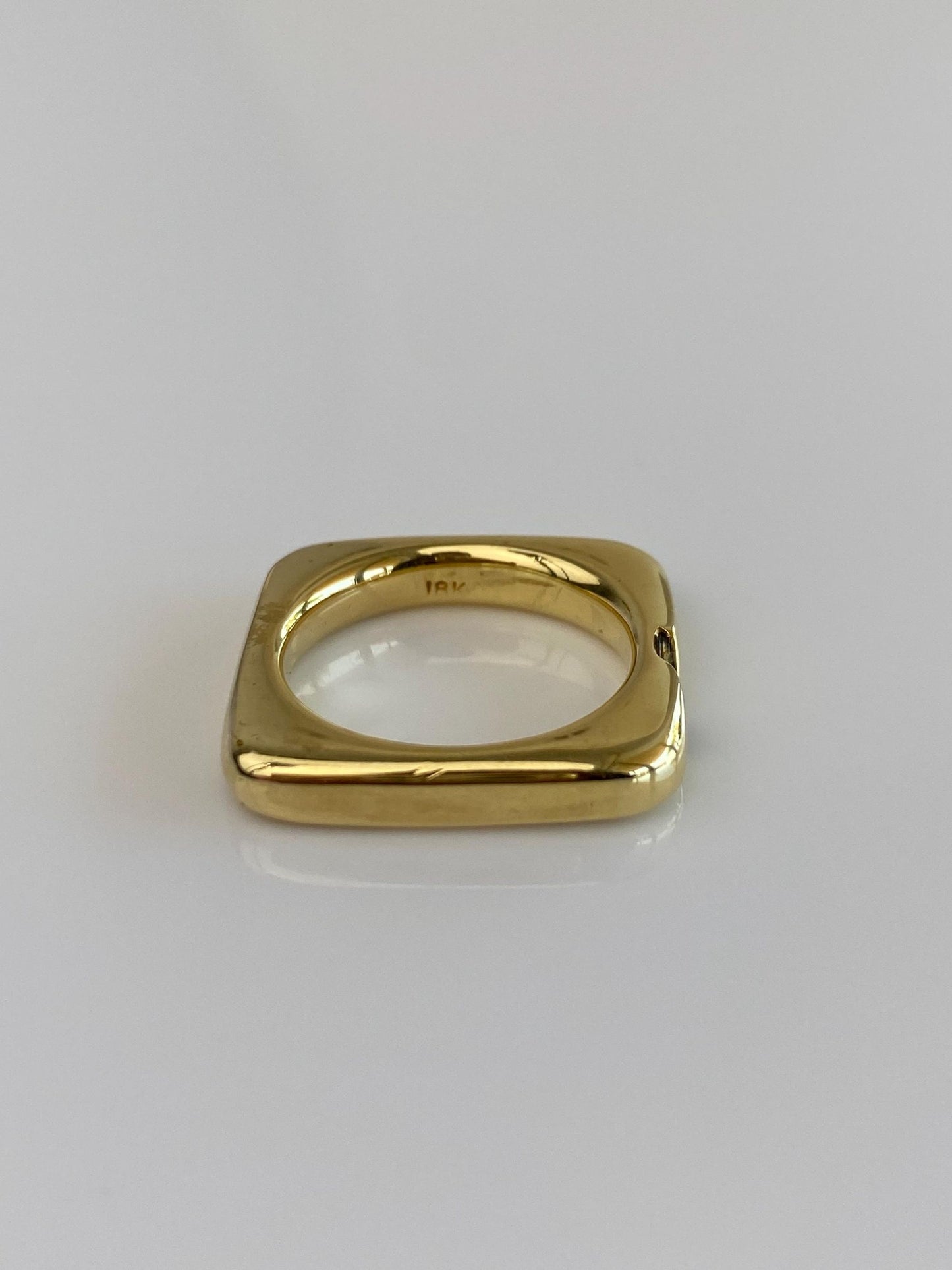 Vintage Solid 18k Yellow Gold Diamond Square Ring Band - Size 5